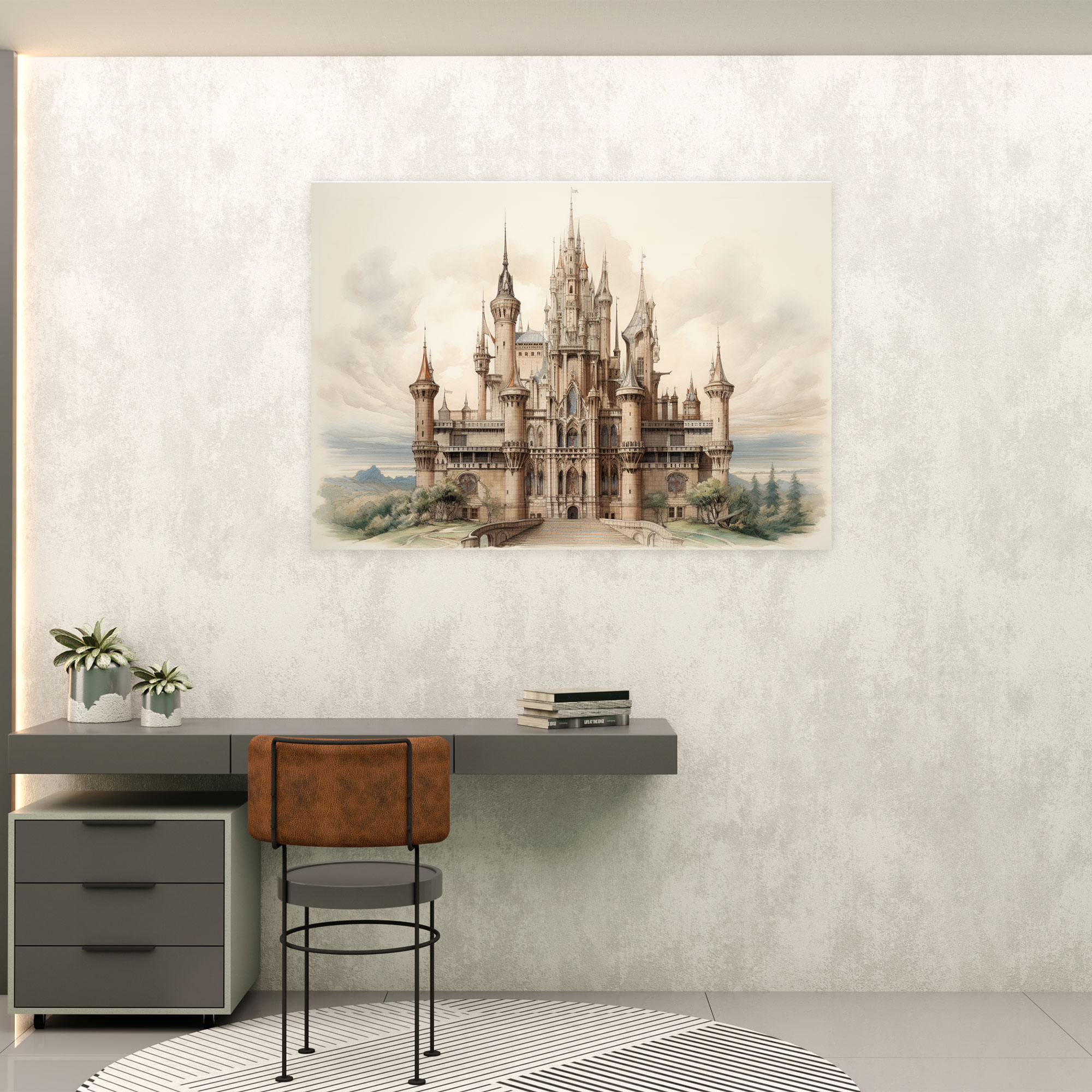 Medieval Castle Architectural Print - Medieval, Wall Decoration, Castle, Towers