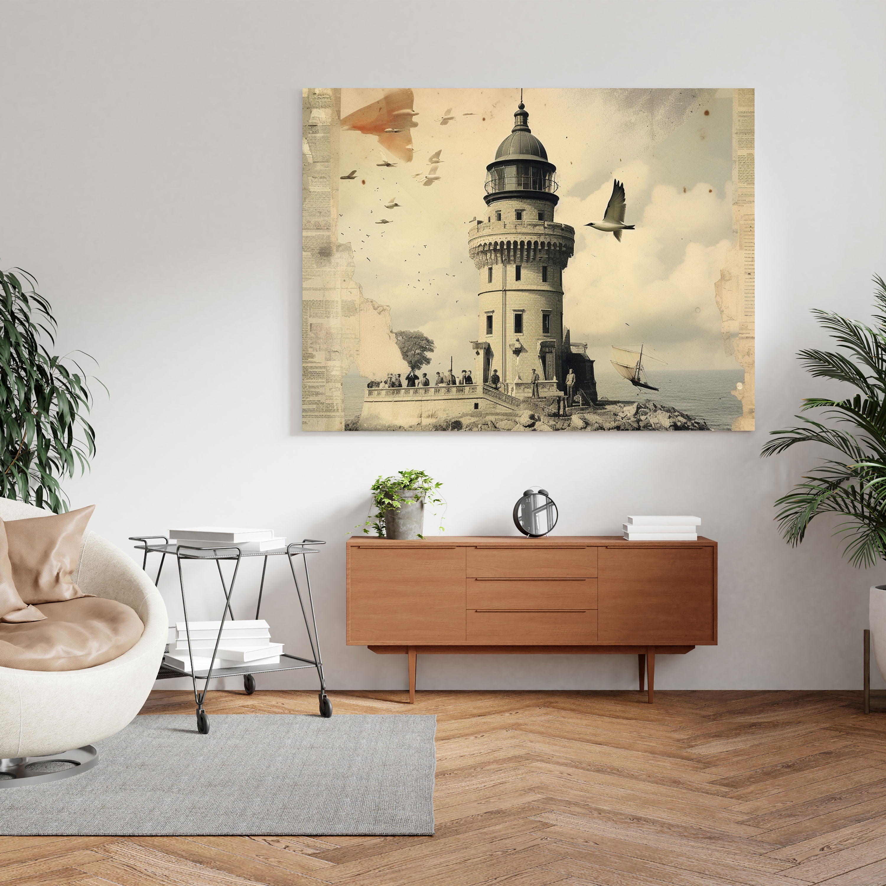 Eski Tarzı Kız Kulesi Duvar Sanatı - Kız Kulesi Kanvas Tablo Duvar Dekorasyonu Kolaj Sanat Eseri
