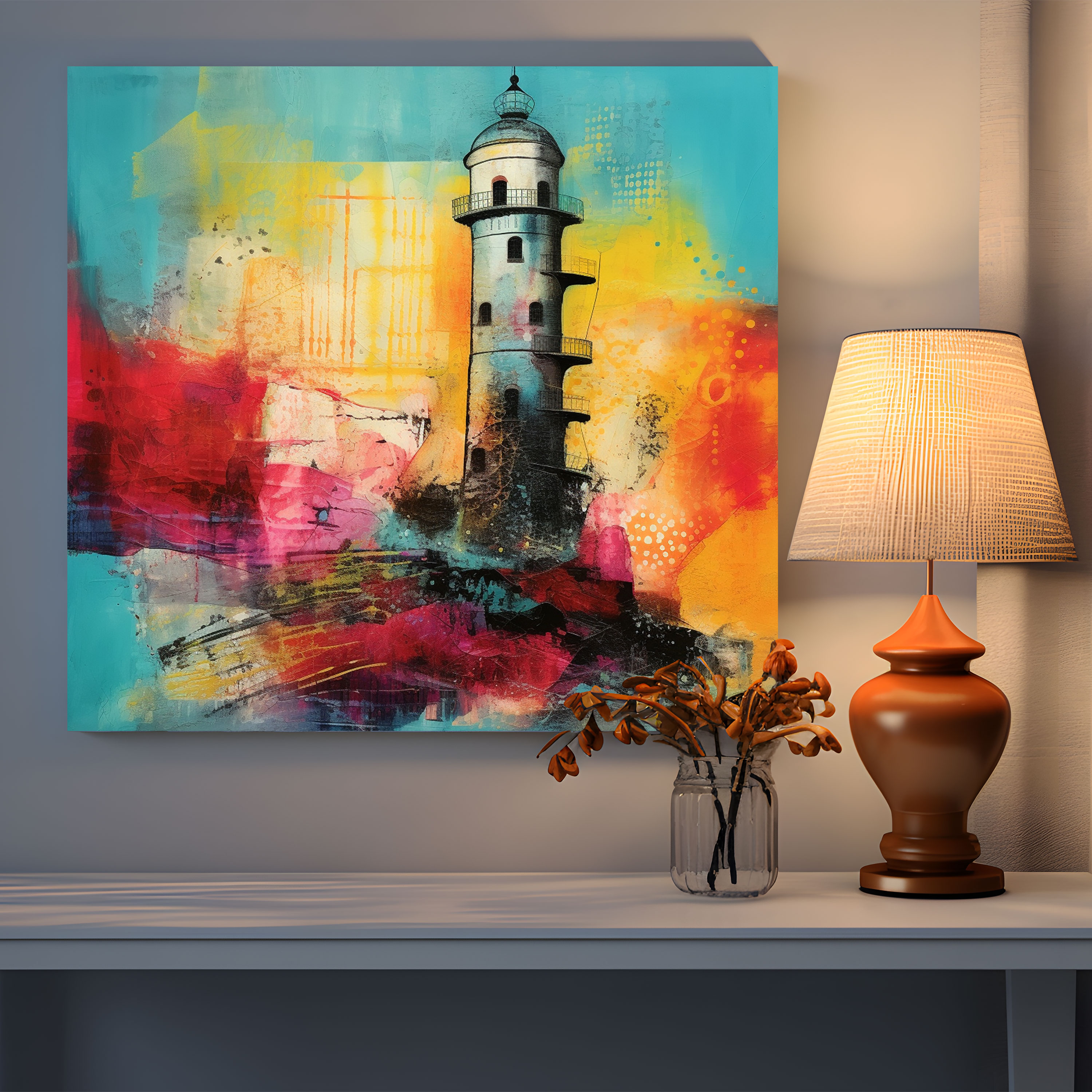 Ethereal Abstract Maiden Tower Wall Art - Maiden Tower, Bold Colors, Textured Layers, Ethereal