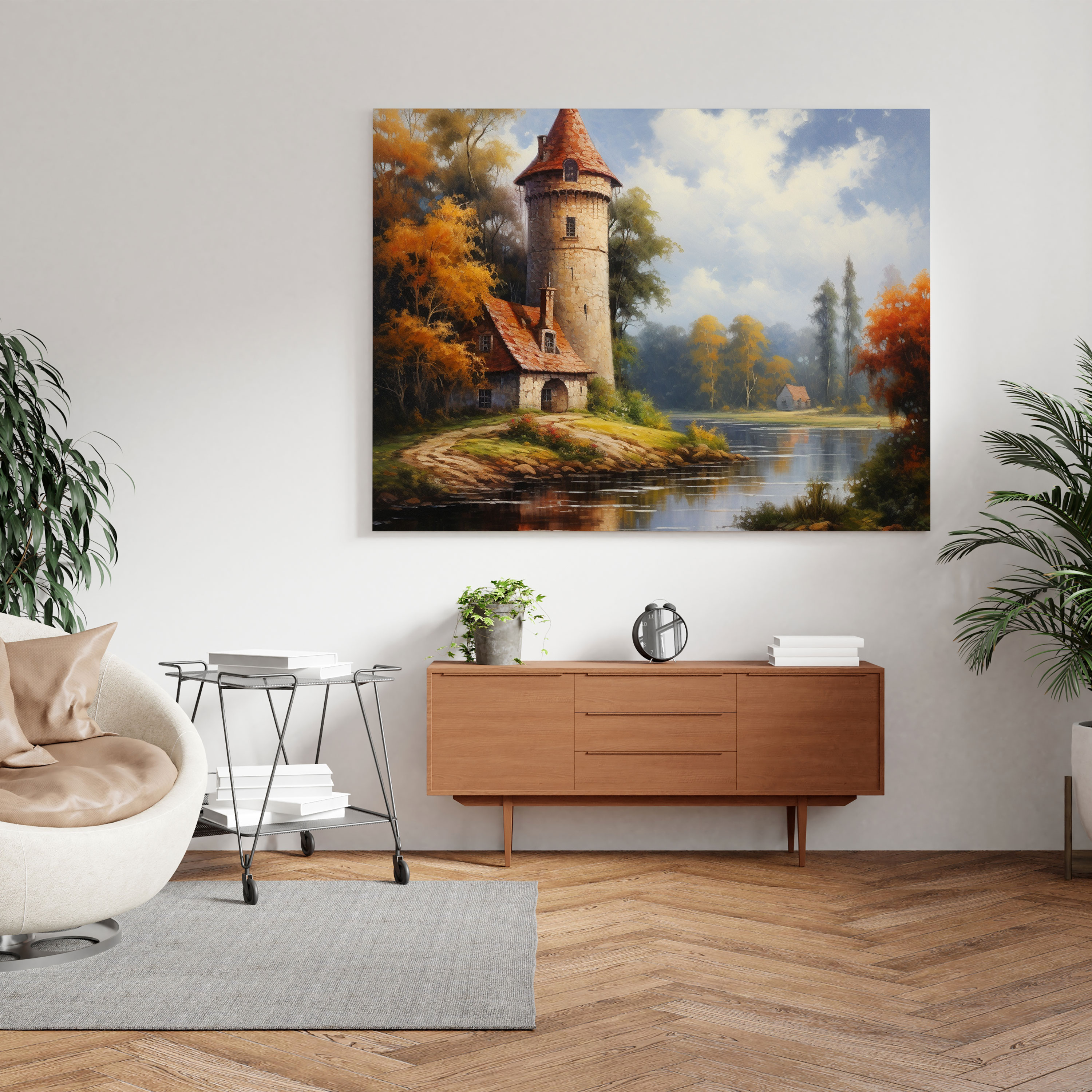 Majestic Nehir Kız Kulesi Duvar Sanatı - Kız Kulesi Klasik Yağlı Boya Tablo Hafif Nehir Kanvas Tablo