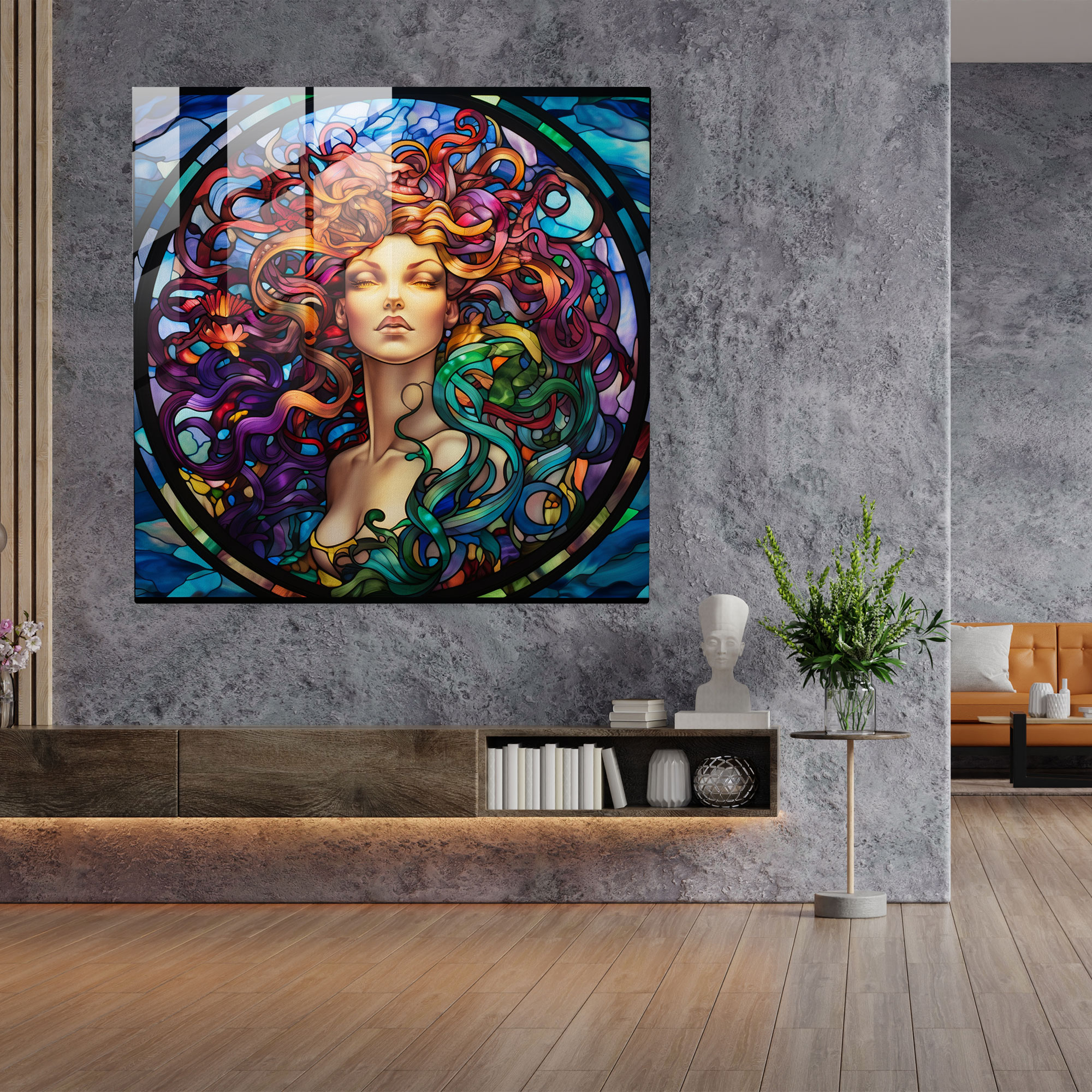Medusa Ev Dekorasyonu - Cam Sanatı Ev Dekorasyonu Cam Duvar Sanatı