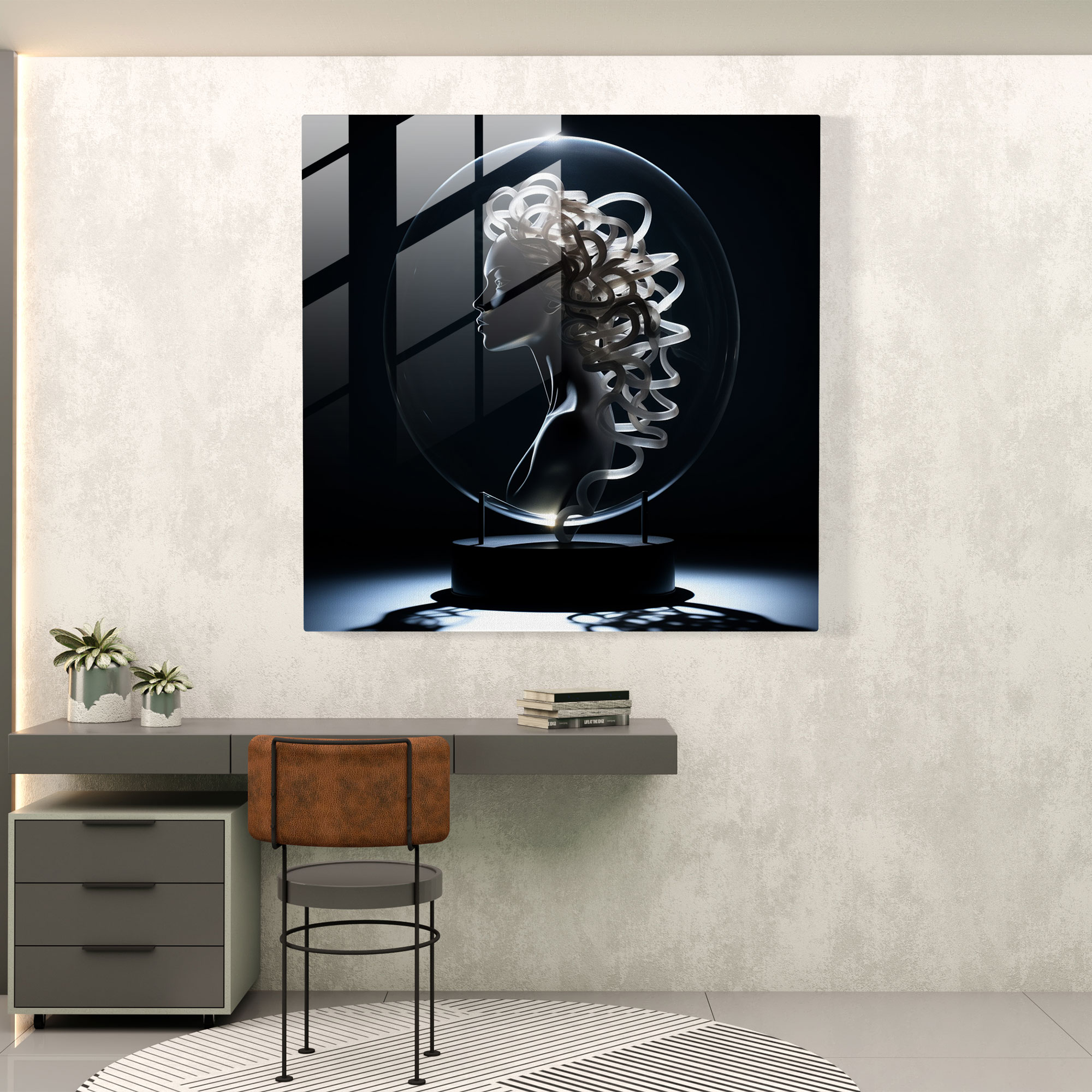 Medusa Cam Heykel - Ev Dekorasyonu Modern Sanat Cam Duvar Sanatı