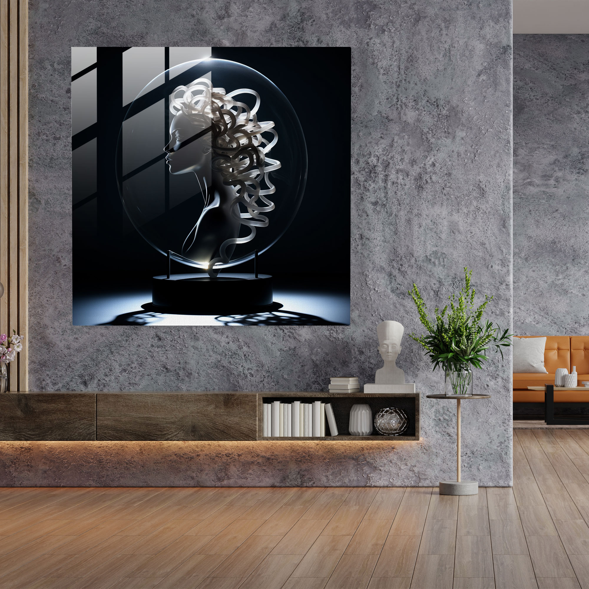 Medusa Cam Heykel - Ev Dekorasyonu Modern Sanat Cam Duvar Sanatı