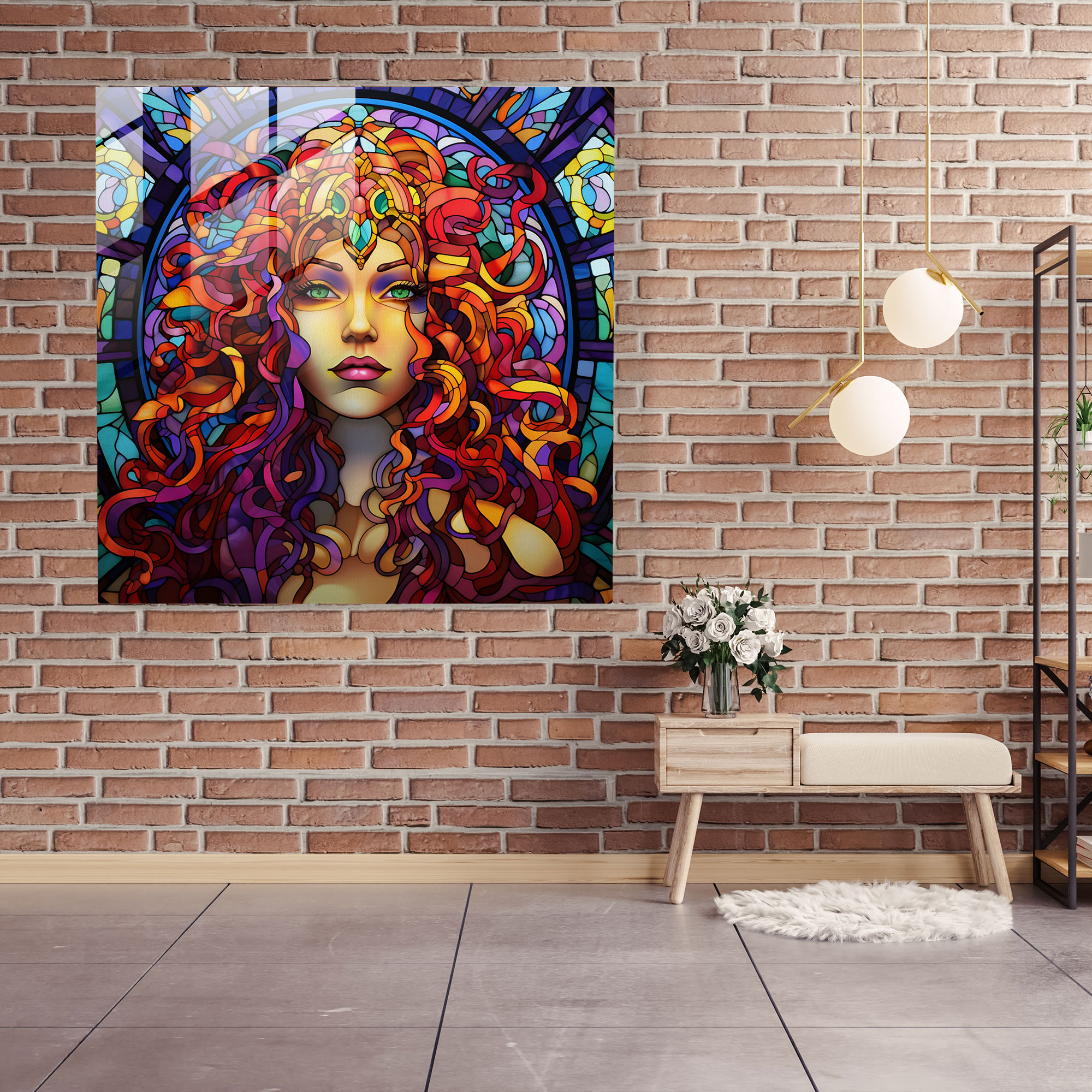 Medusa'nın Göksel Vitray Baskısı - Ev Dekorasyonu Cam Sanatı
