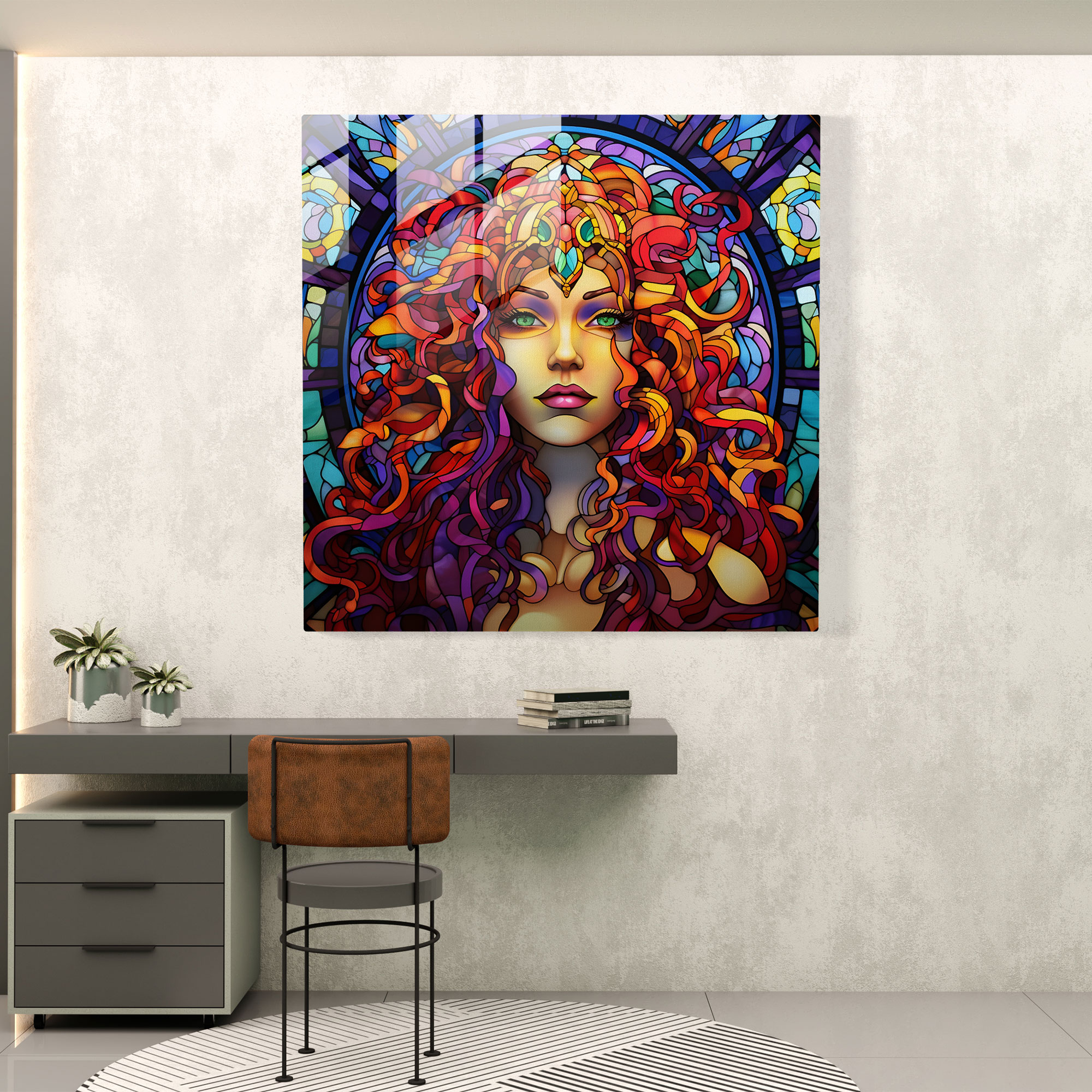 Medusa'nın Göksel Vitray Baskısı - Ev Dekorasyonu Cam Sanatı
