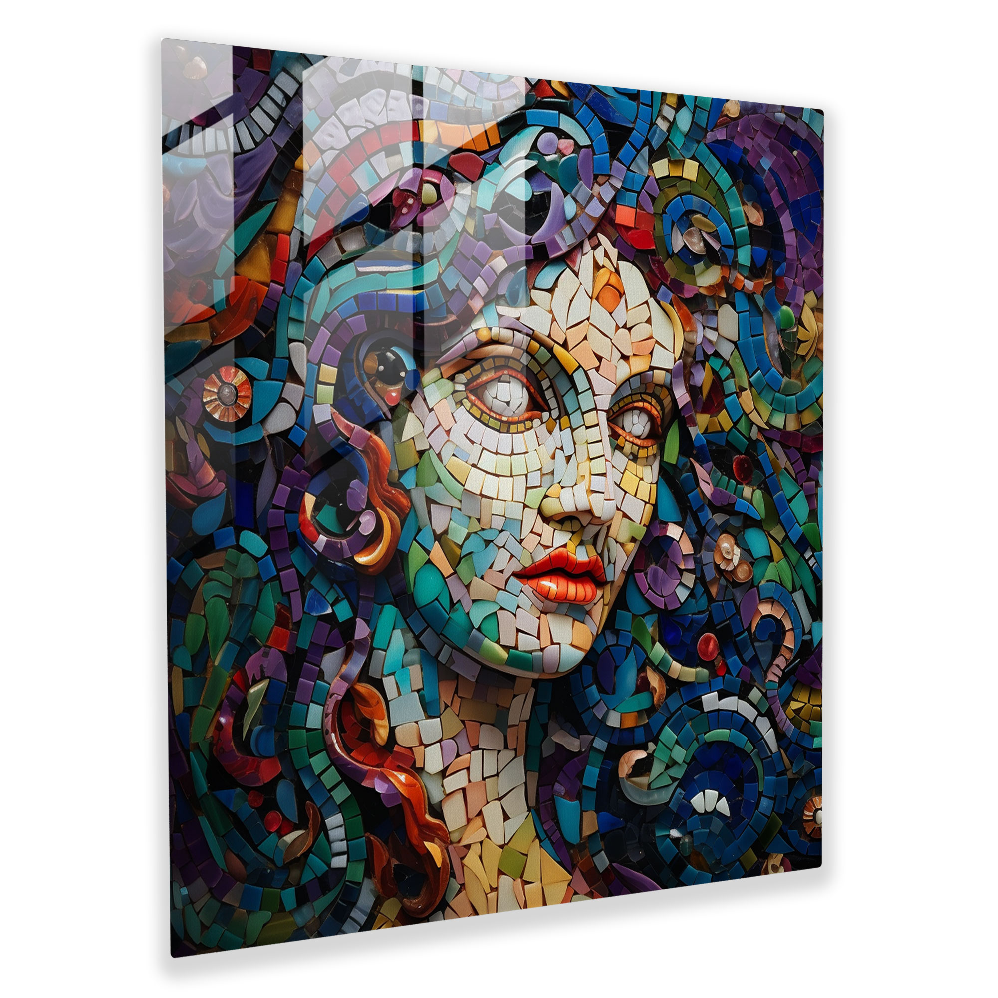 Medusa'nın Mozaik Harikası Cam Tablo - Ev Dekorasyonu Detaylı Mozaik