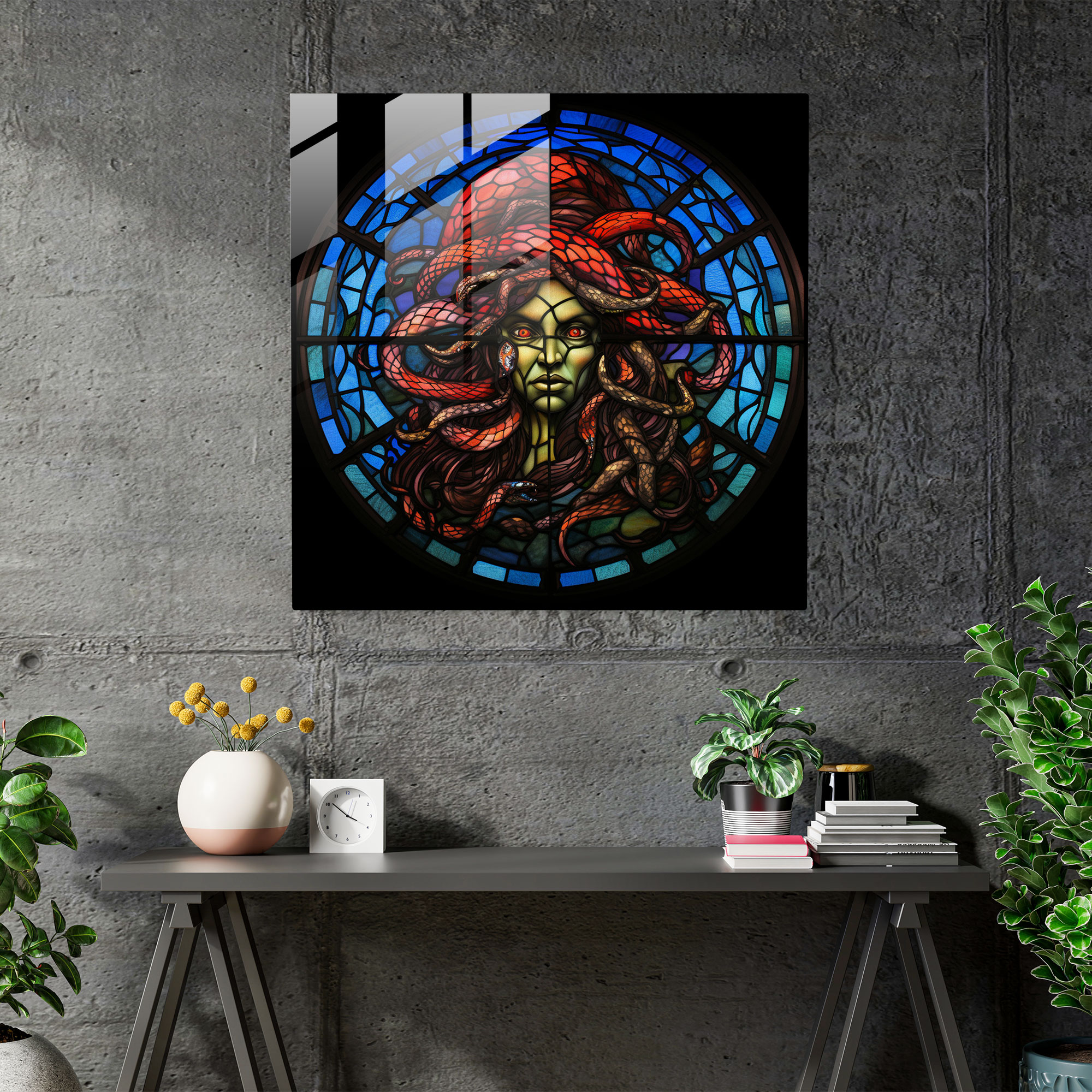 Medusa Cam Tablo Duvar Sanatı - Modern Tasarım Cam Tablo Vitray Sanatı