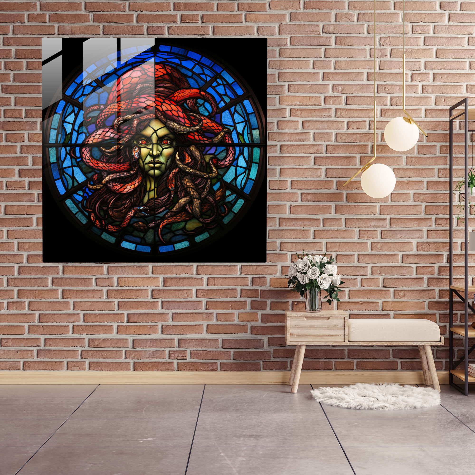 Medusa Cam Tablo Duvar Sanatı - Modern Tasarım Cam Tablo Vitray Sanatı