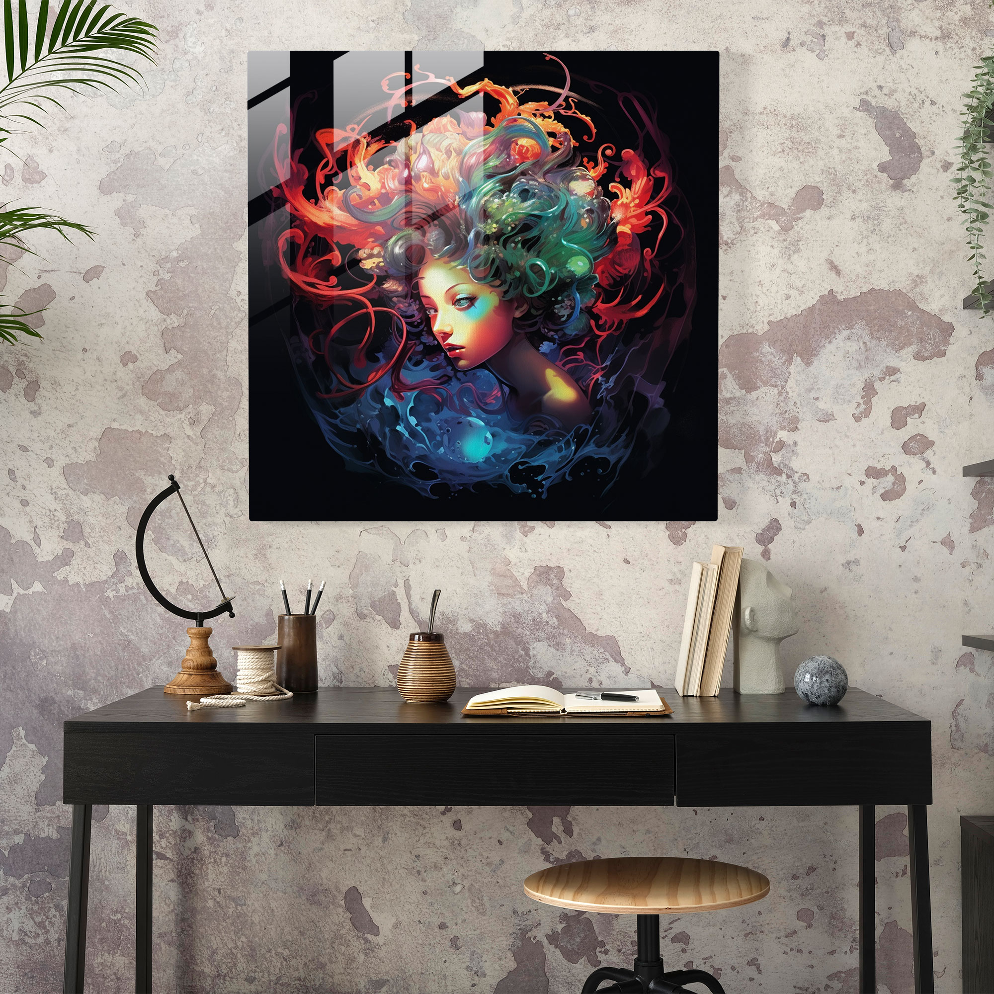 Medusa Underwater Surreal Glass Print - Medusa, Underwater, Surreal, Wall Decoration