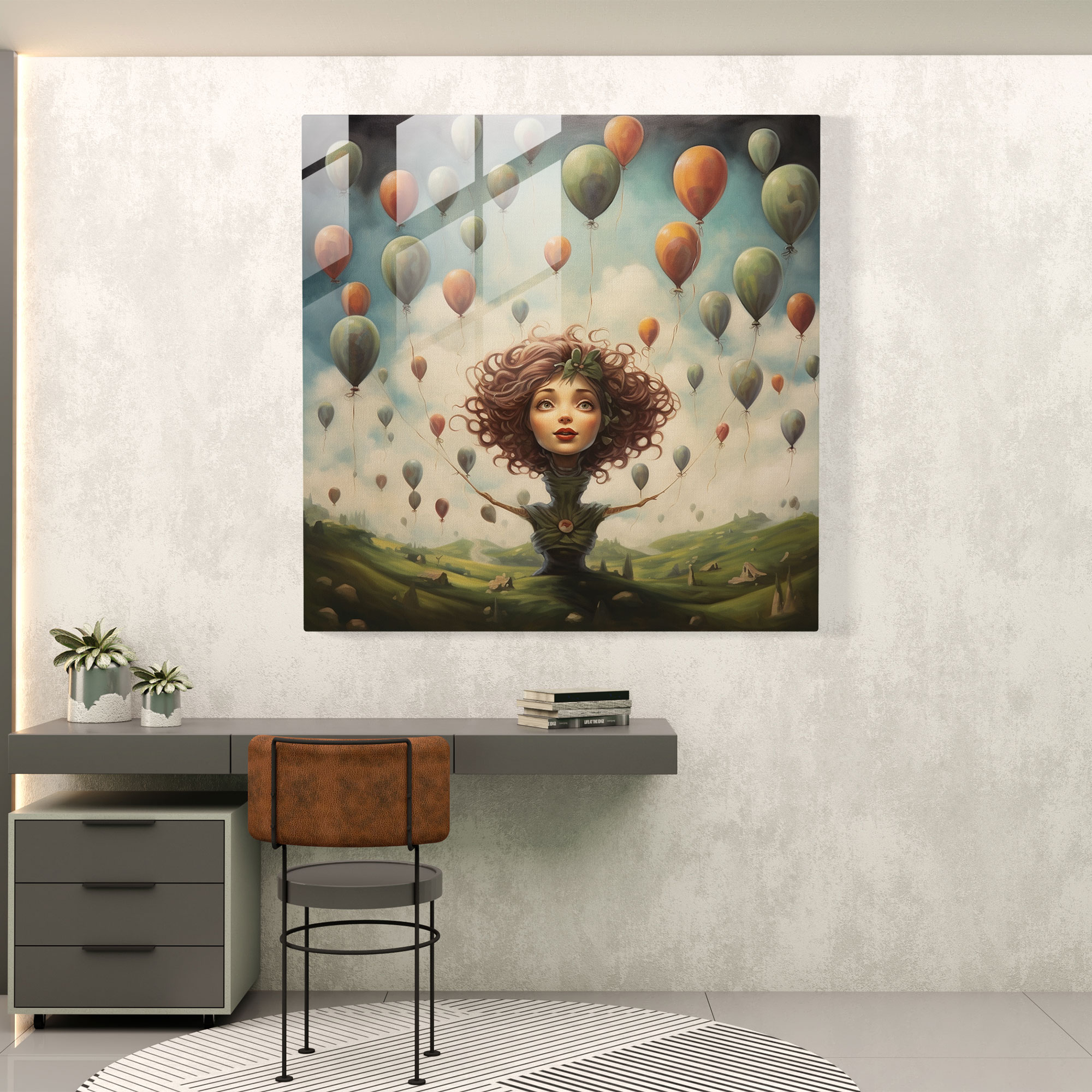 Medusa Balloon Fields Glass Print - Medusa, Playful, Glass Wall Art, Wall Decoration