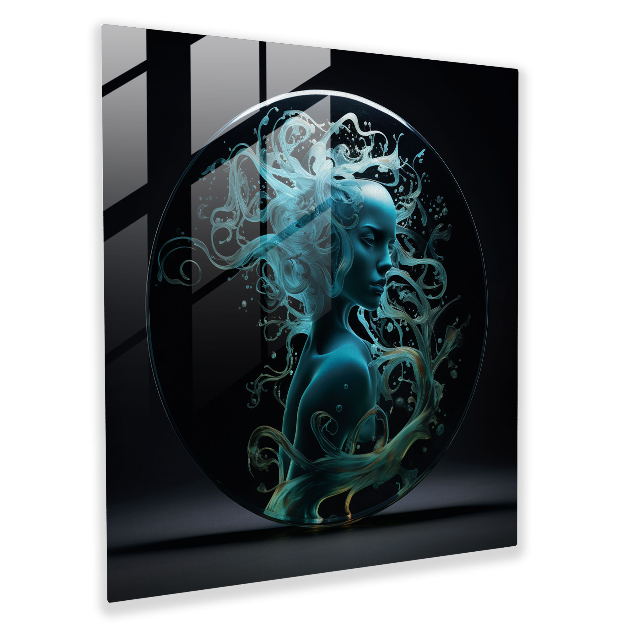 Medusa Glass Print - Abstract Silhouette With Intricate Swirls And Patterns - Medusa, Home Decoration, Glass Print, Wall Decoration