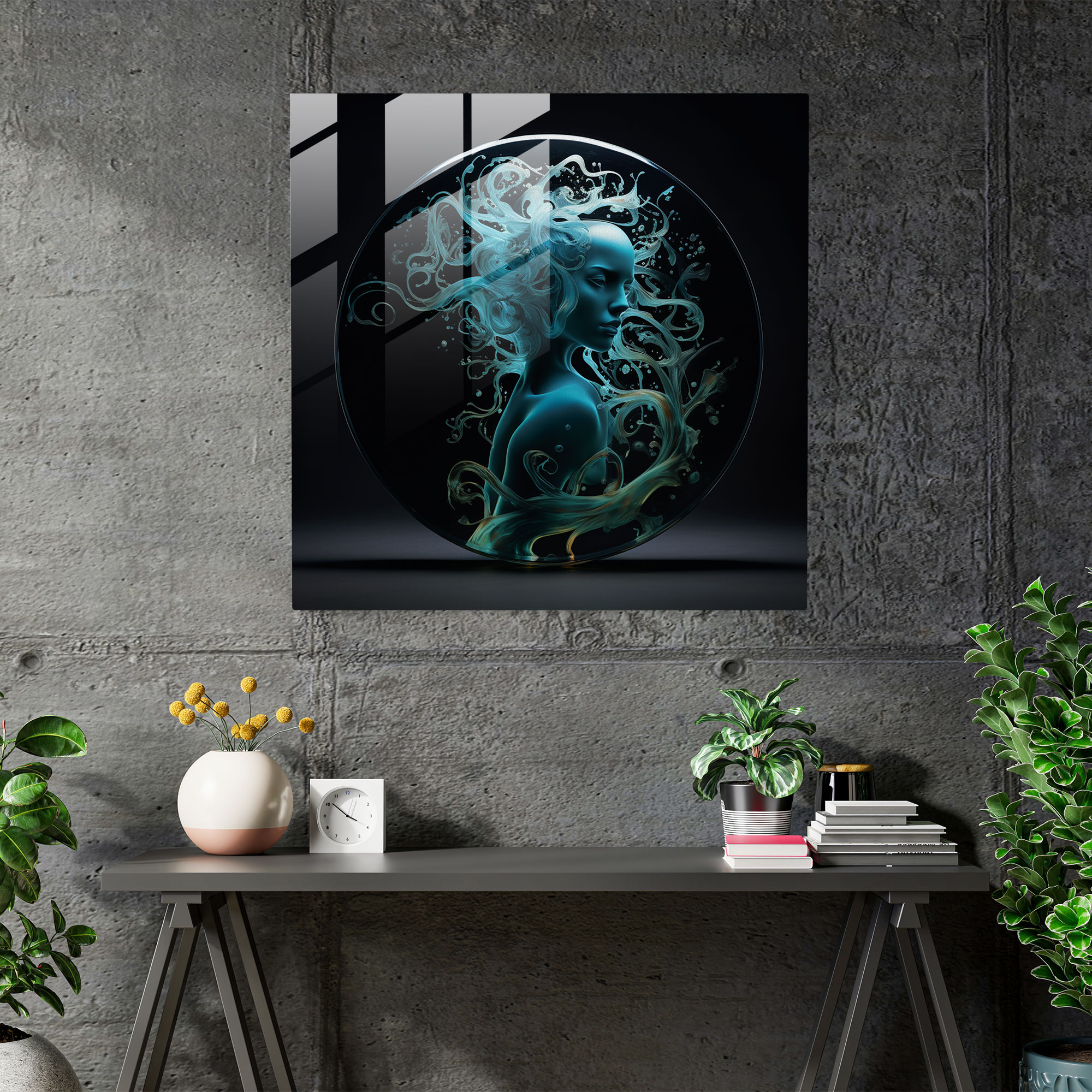 Medusa Glass Print - Abstract Silhouette With Intricate Swirls And Patterns - Medusa, Home Decoration, Glass Print, Wall Decoration