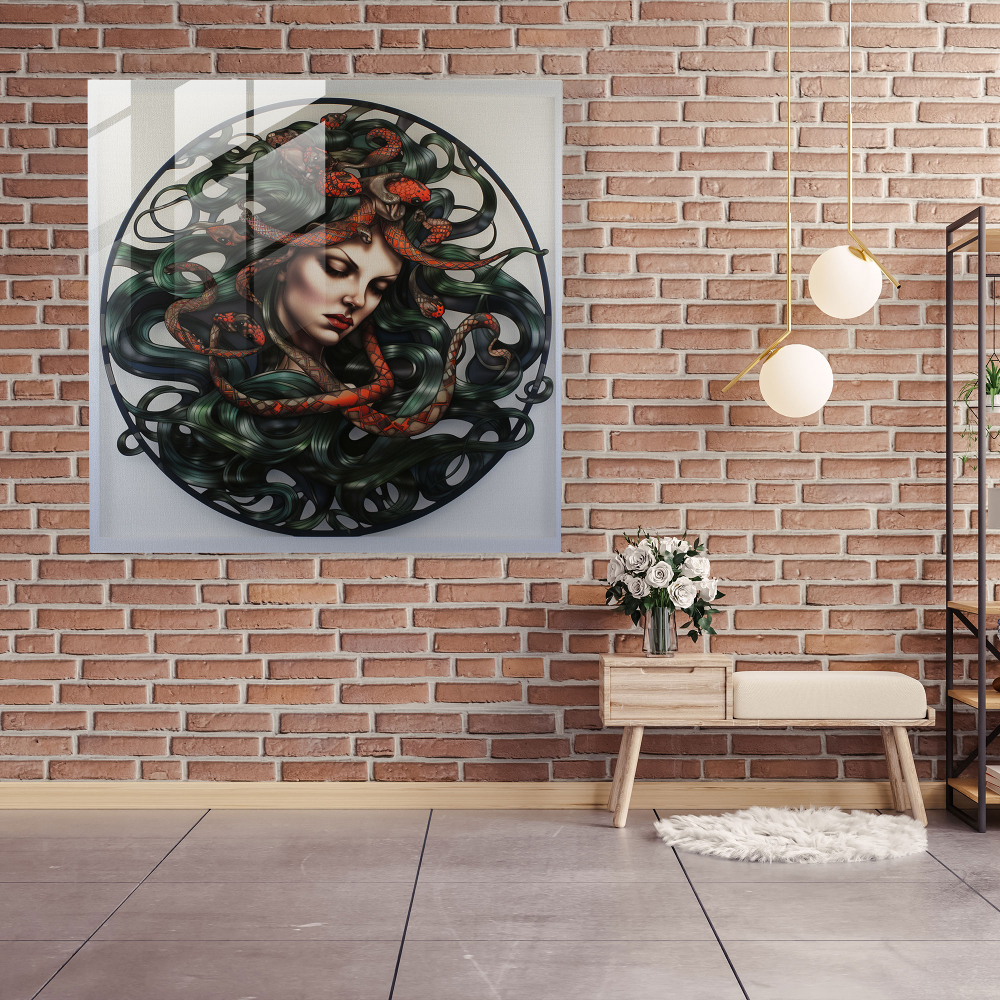 Medusa Glass Print - Whimsical Depiction As Graceful Figure With Flowing Hair And Delicate Snakes - Medusa, Whimsical, Glass Art, Medusa