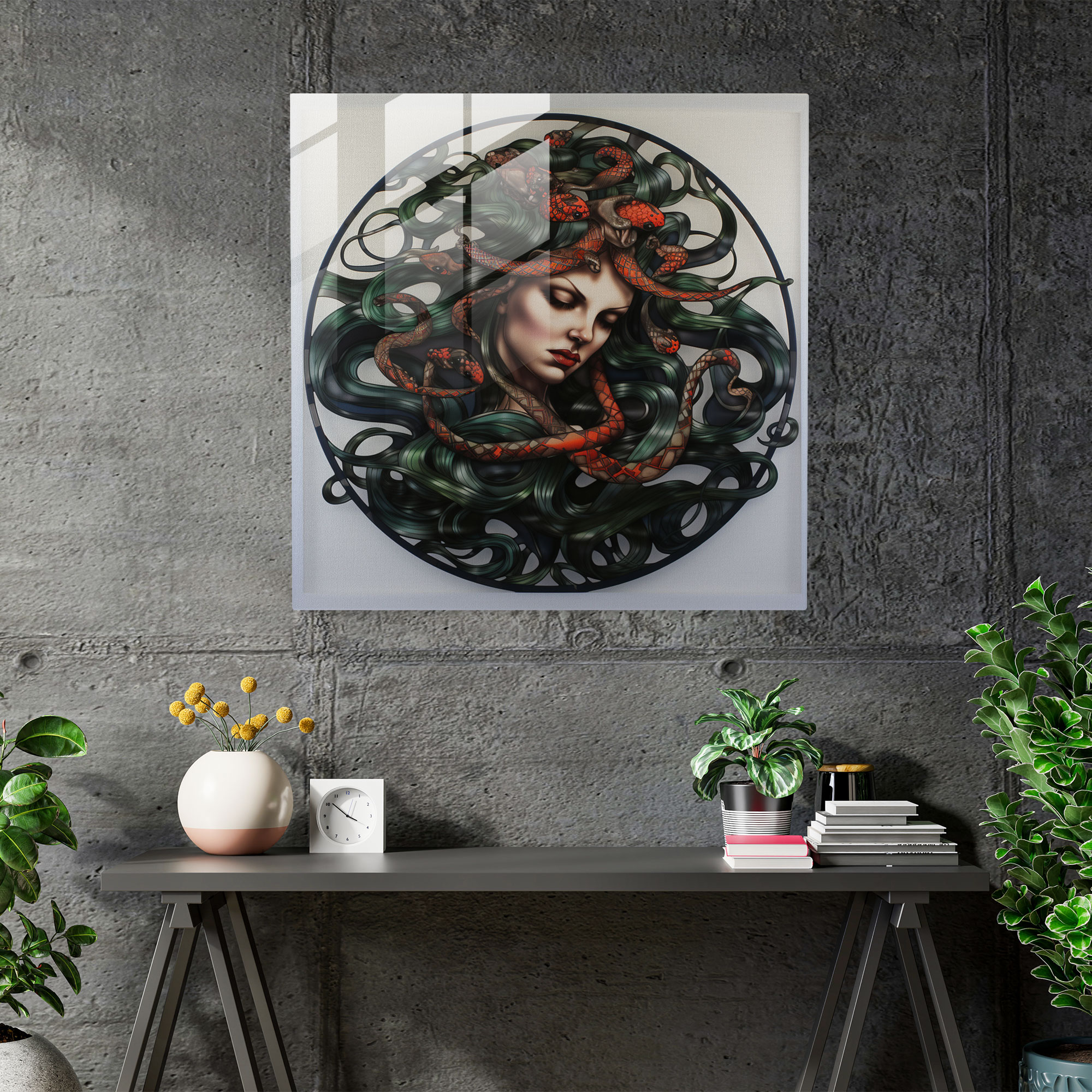 Medusa Glass Print - Whimsical Depiction As Graceful Figure With Flowing Hair And Delicate Snakes - Medusa, Whimsical, Glass Art, Medusa