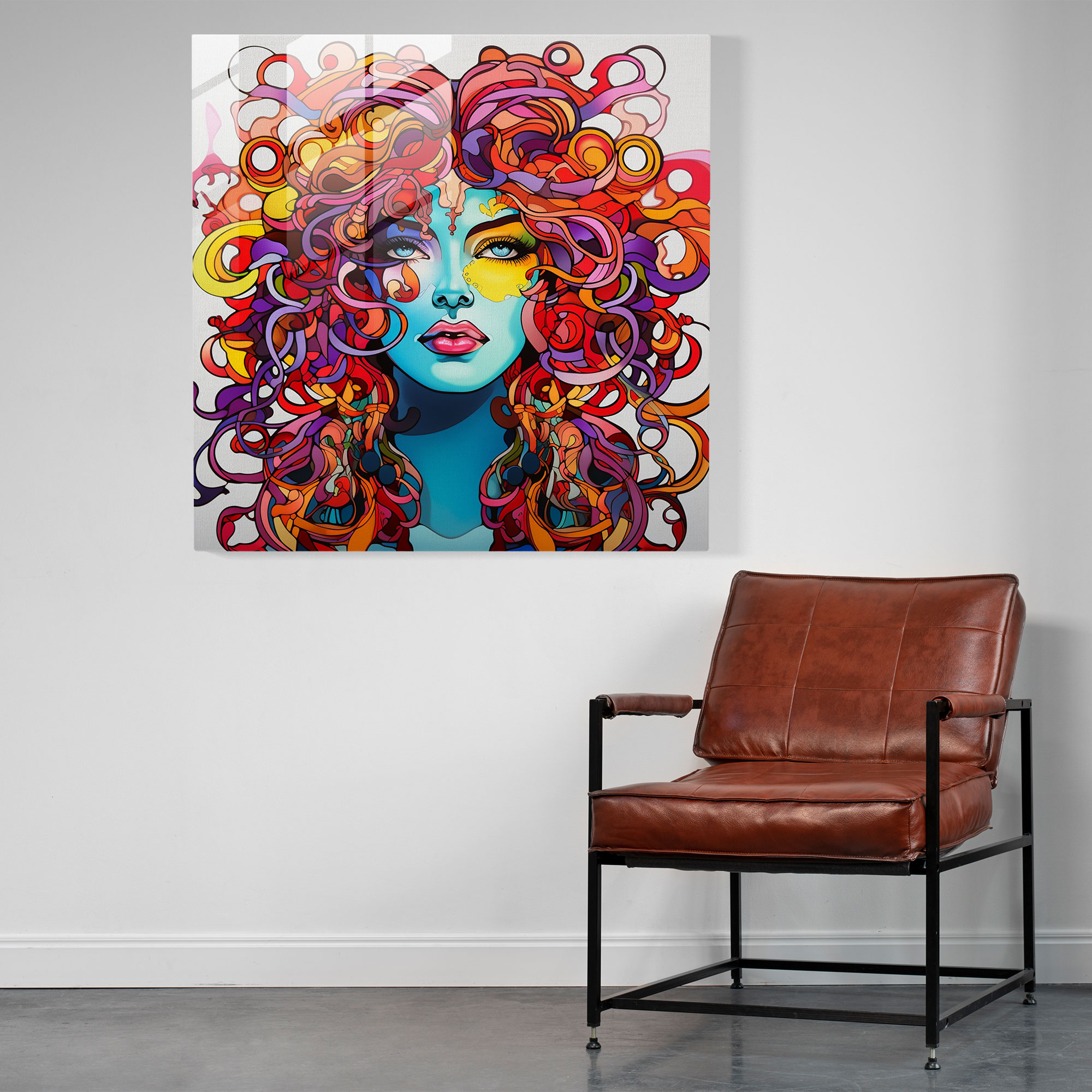 Medusa Pop Art Cam Tablo - Canlı ve Dinamik Çizgi Roman Tarzı Tasvir - Medusa Çizgi Roman Tarzı Cam Sanat Dinamik