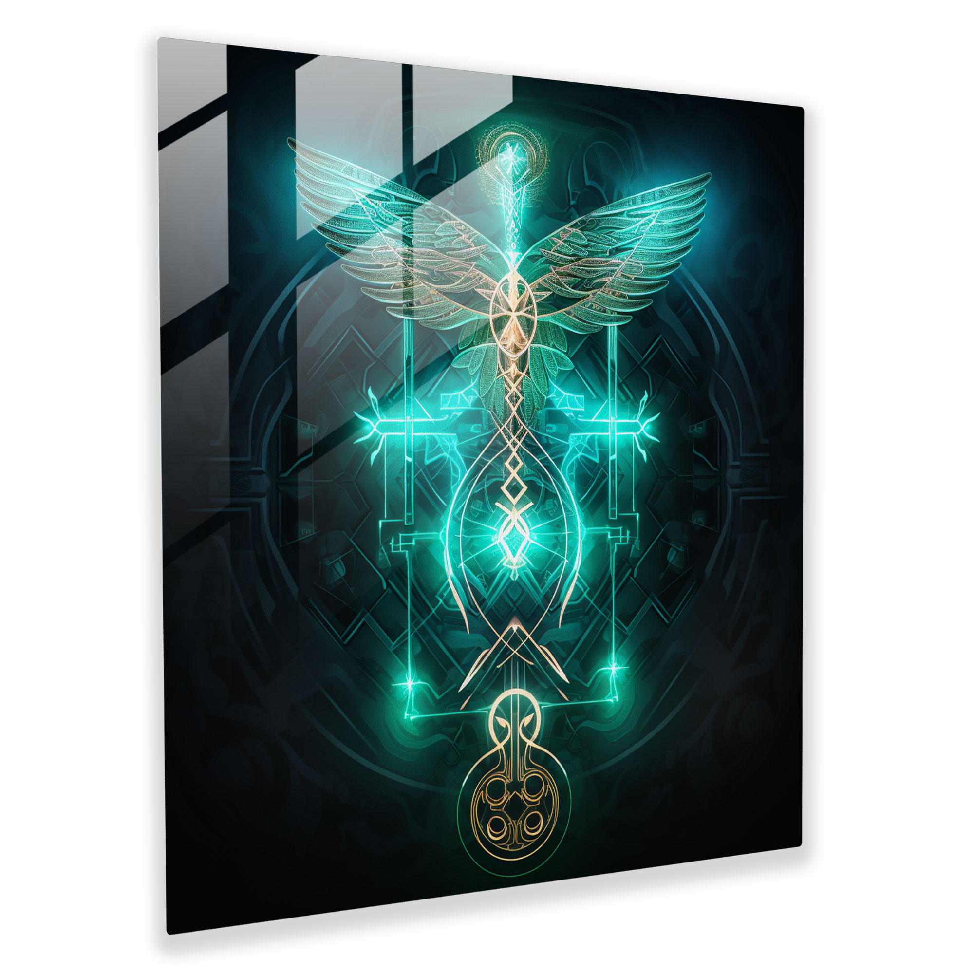 Geometric Medicine Caduceus Glass Print - Medicine, Wall Decoration, Geometric Patterns, Home Decoration