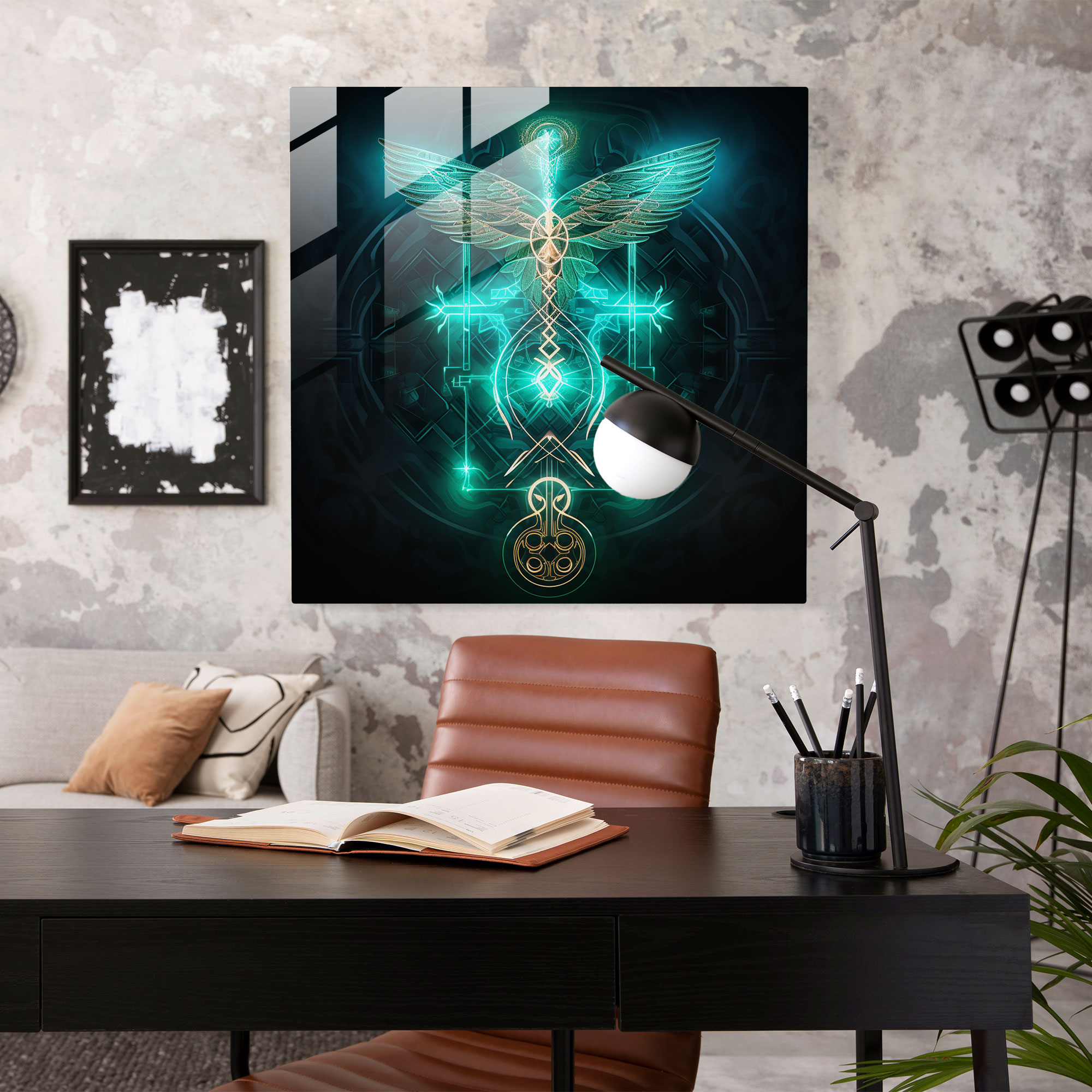Geometric Medicine Caduceus Glass Print - Medicine, Wall Decoration, Geometric Patterns, Home Decoration