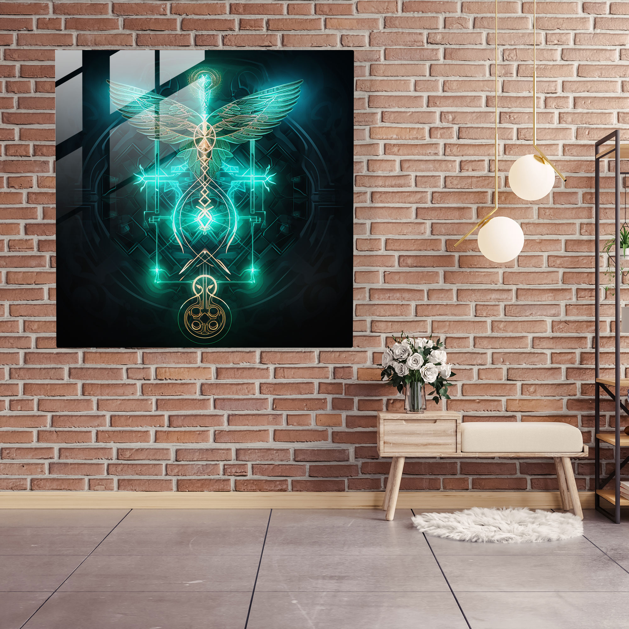 Geometric Medicine Caduceus Glass Print - Medicine, Wall Decoration, Geometric Patterns, Home Decoration