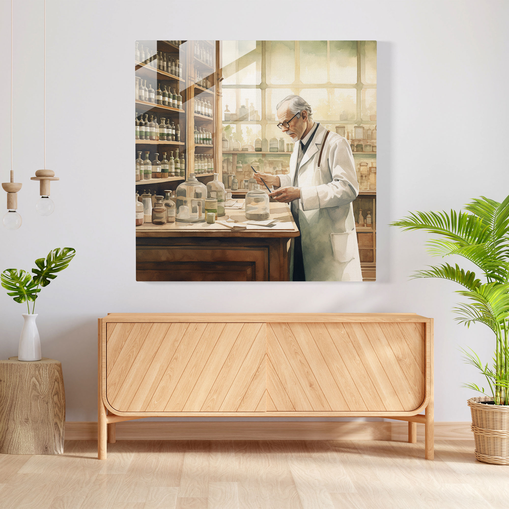 Eski Tarz Eczane Cam Tablosu - Tıp Cam Duvar Sanatı Modern Sanat Eczane