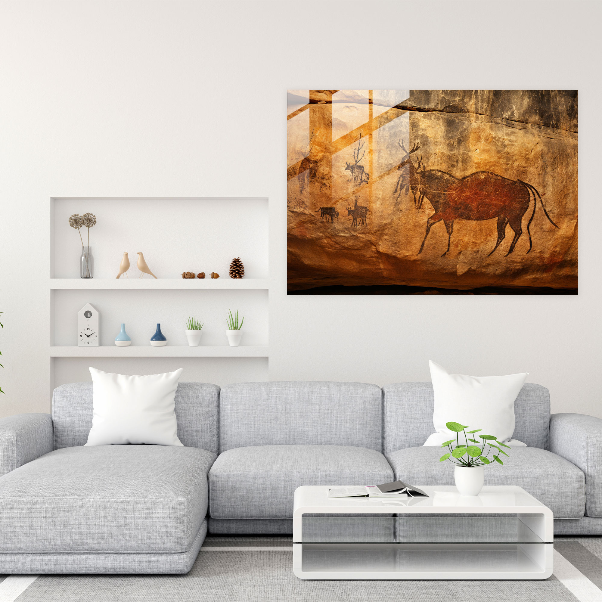 Mesolithic Nature Glass Print - Mesolithic, Majestic Landscapes, Mesolithic Rock Paintings, Glass Art