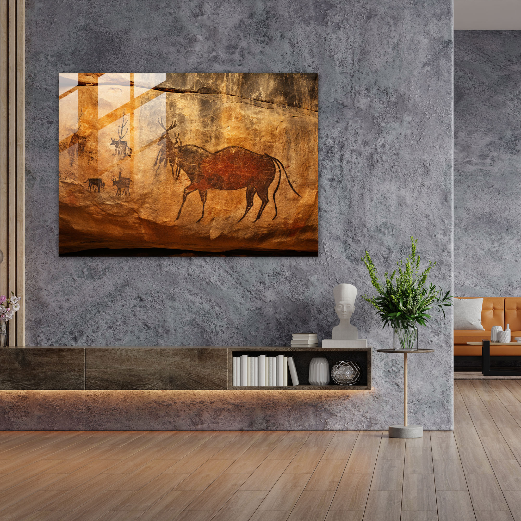 Mesolithic Nature Glass Print - Mesolithic, Majestic Landscapes, Mesolithic Rock Paintings, Glass Art
