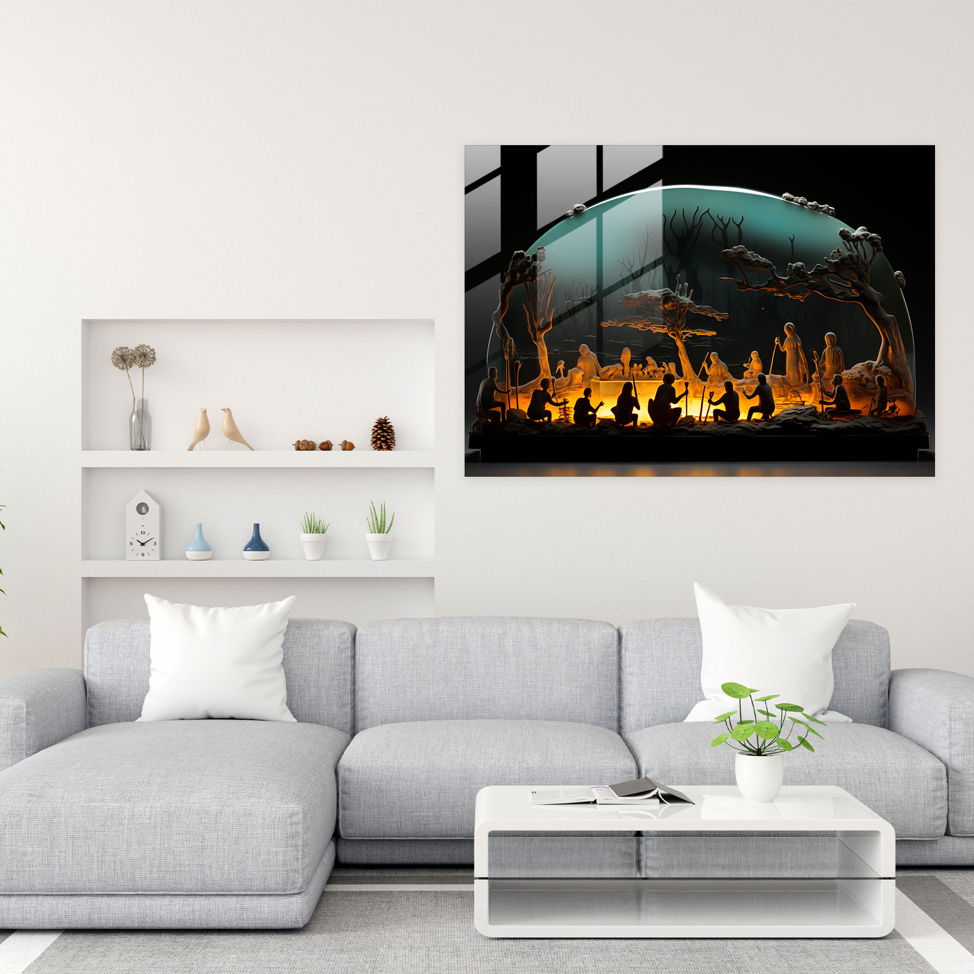 Mesolithic Tribal Gathering Glass Art - Mesolithic, Glass Art, Mesolithic, Glass Wall Art