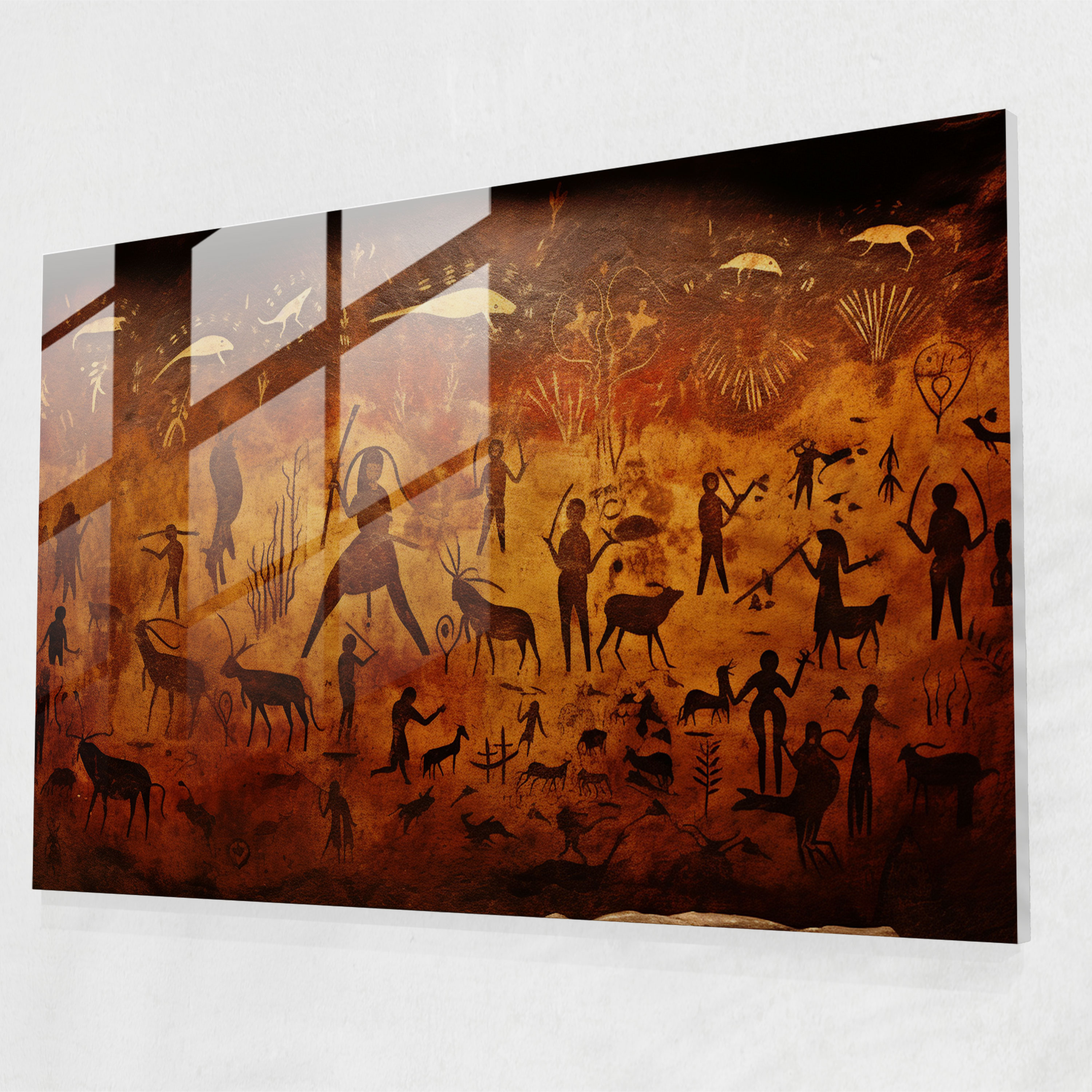 Mesolithic Cave Painting Home Decoration - Mesolithic, Modern Art, Glass Art, Hunting Scenes