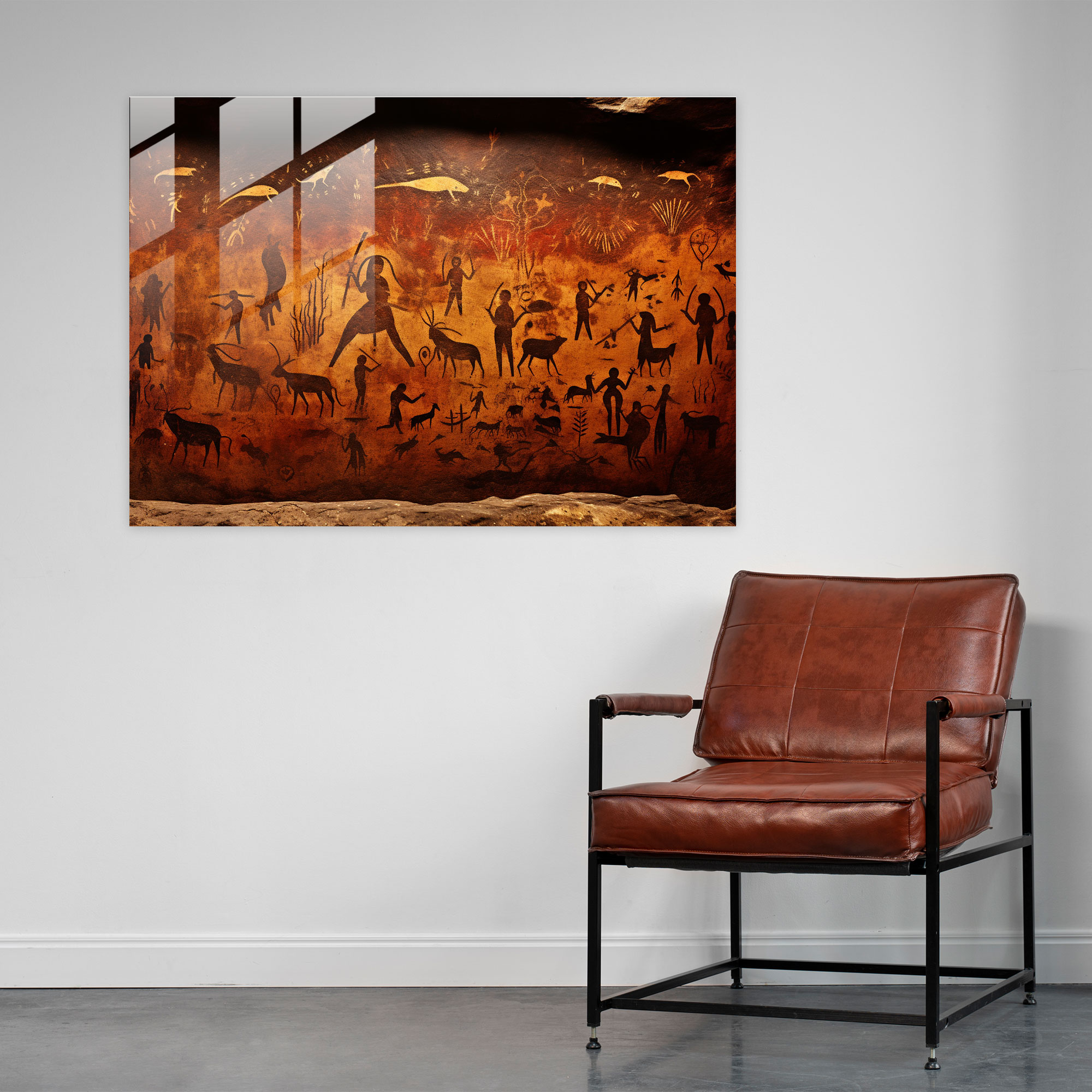 Mesolithic Cave Painting Home Decoration - Mesolithic, Modern Art, Glass Art, Hunting Scenes