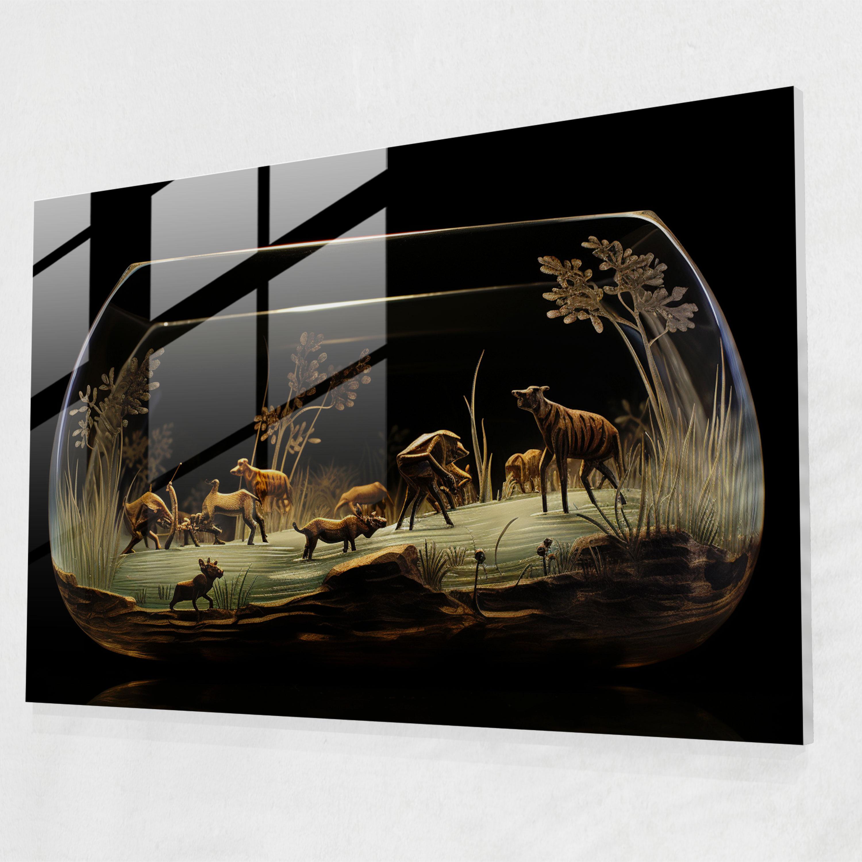 Mesolithic Hunting Scene Glass Art - Mesolithic, Glass Art, Wall Decoration, Modern Art