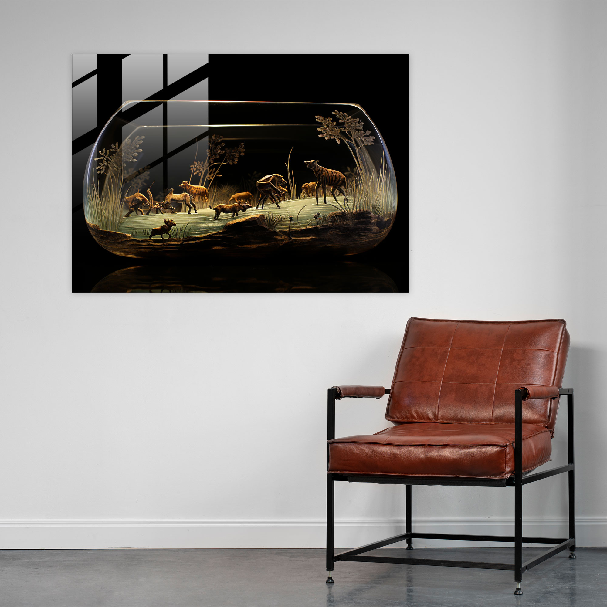 Mesolithic Hunting Scene Glass Art - Mesolithic, Glass Art, Wall Decoration, Modern Art