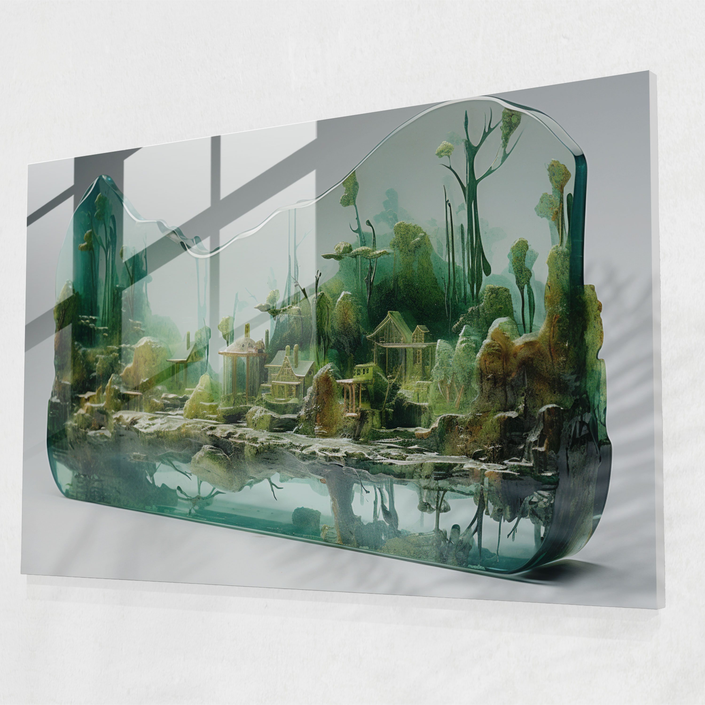Mesolithic Lakeside Glass Wall Art - Mesolithic, Lush Greenery, Glass Print, Glass Art