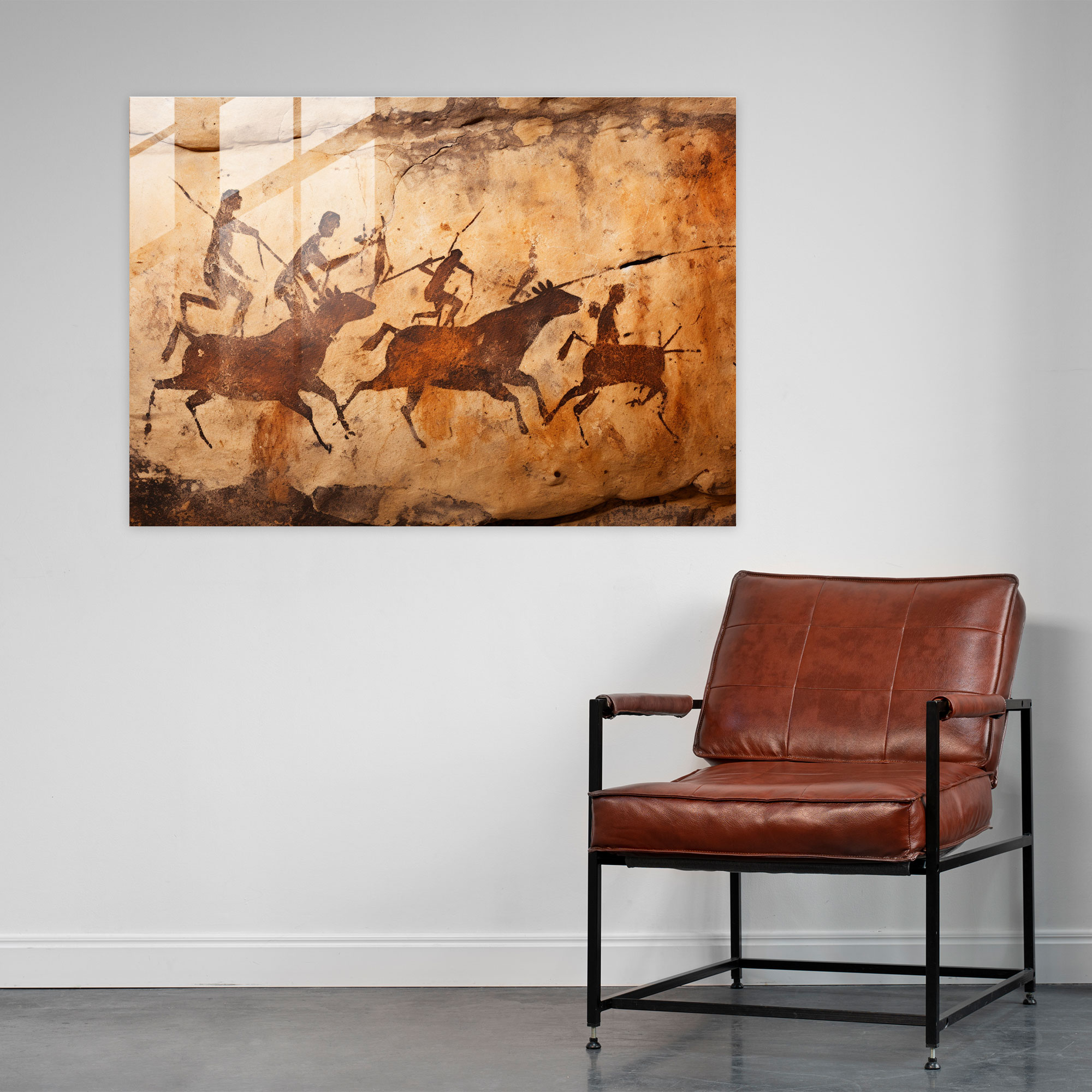 Mesolithic Glass Print - Cave Painting - Mesolithic, Wall Decoration, Glass Art, Hunters