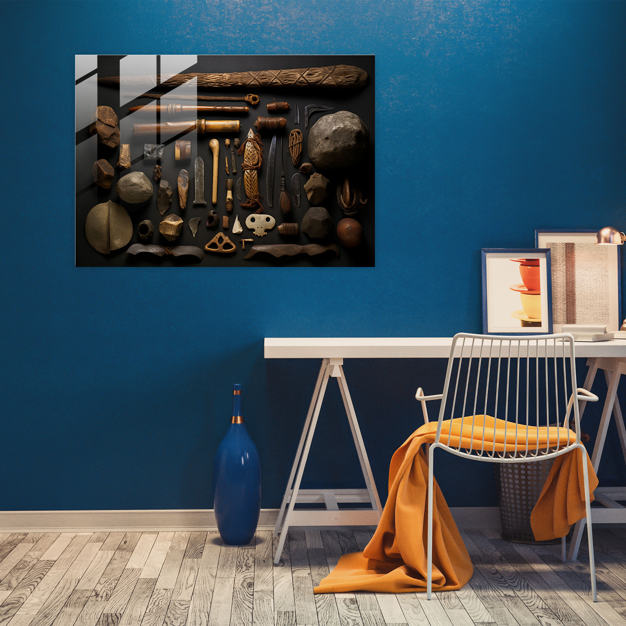 Mesolithic Glass Print - Artifact Collection - Mesolithic, Modern Art, Glass Print, Wall Decoration