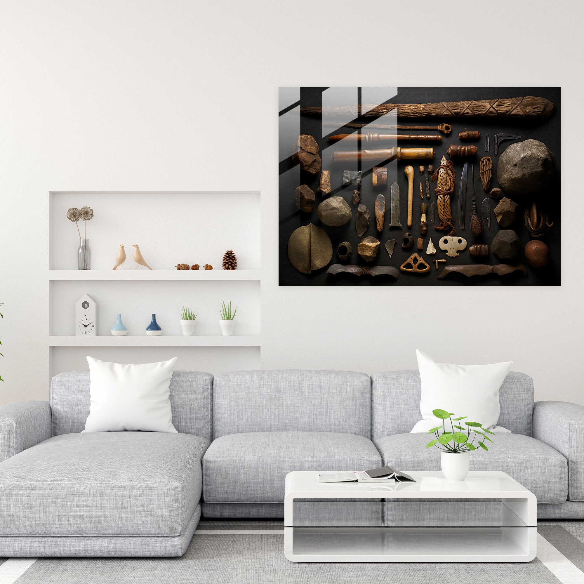 Mesolithic Glass Print - Artifact Collection - Mesolithic, Modern Art, Glass Print, Wall Decoration