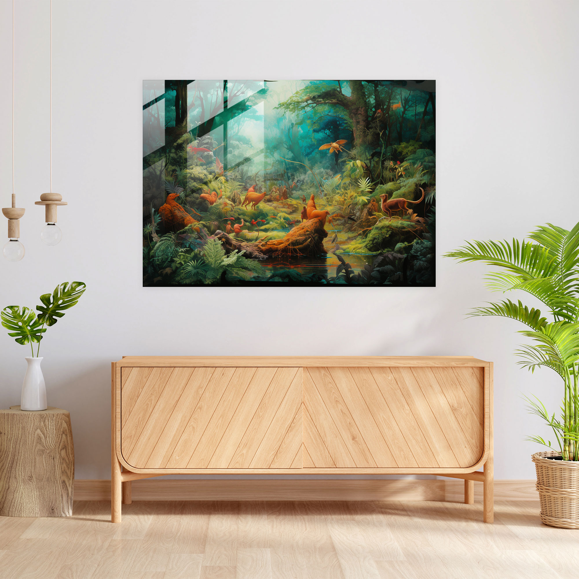 Orman Savaşçıları Cam Tablo - Orman Modern Sanat Cam Sanat Taş Devri