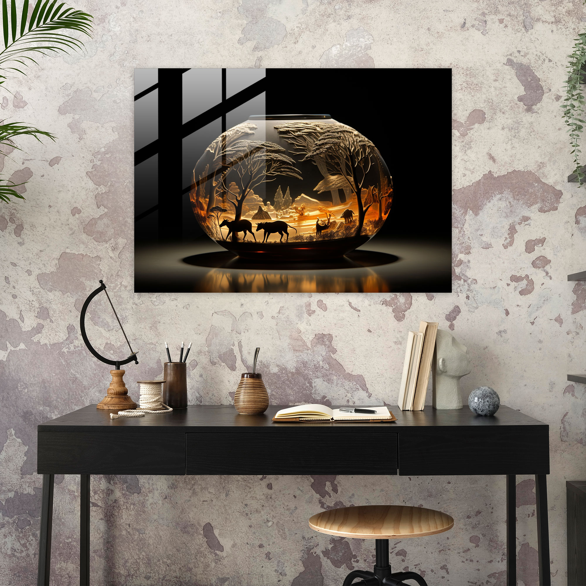 Majestic Mesolithic Hunting Glass Art - Mesolithic, Hunting Scene, Glass Art, Mesolithic