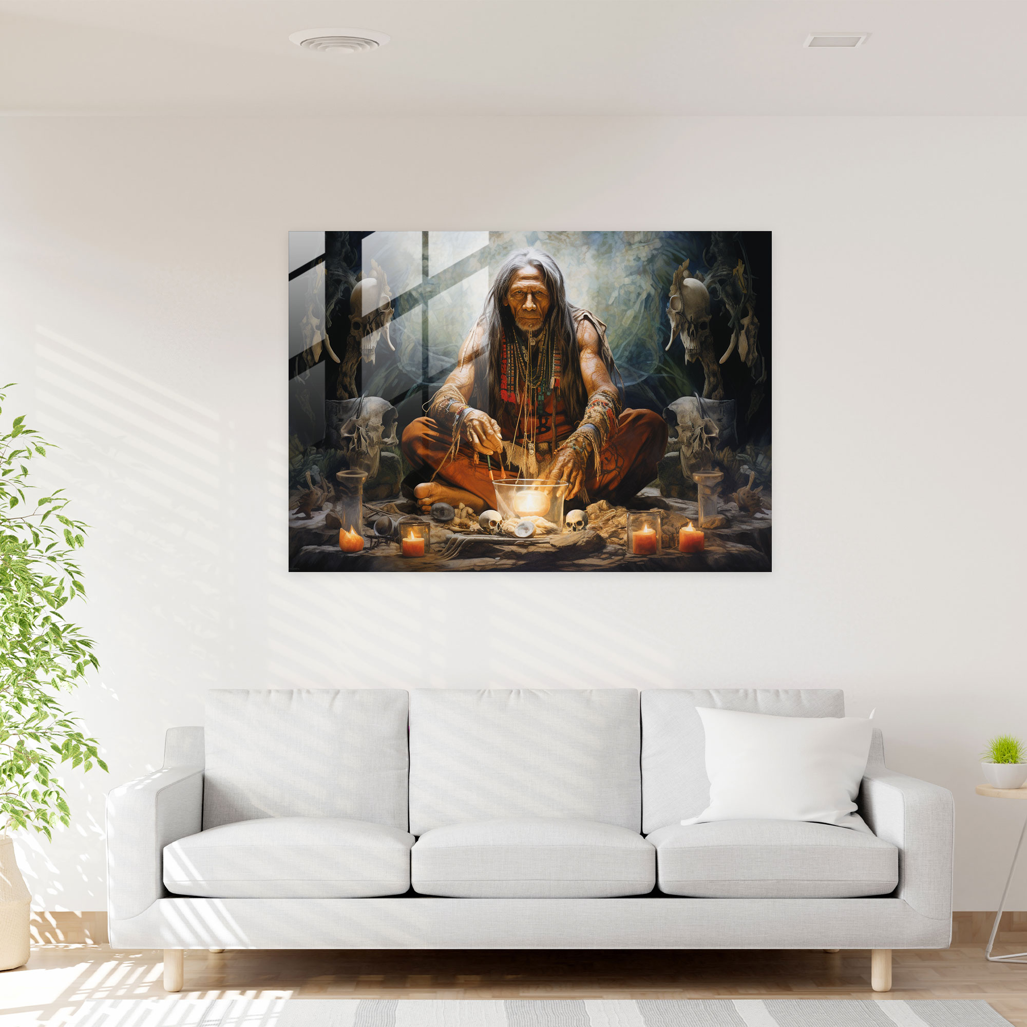 Enchanting Mesolithic Shaman Glass Print - Mesolithic, Modern Art, Wall Decoration, Mesolithic