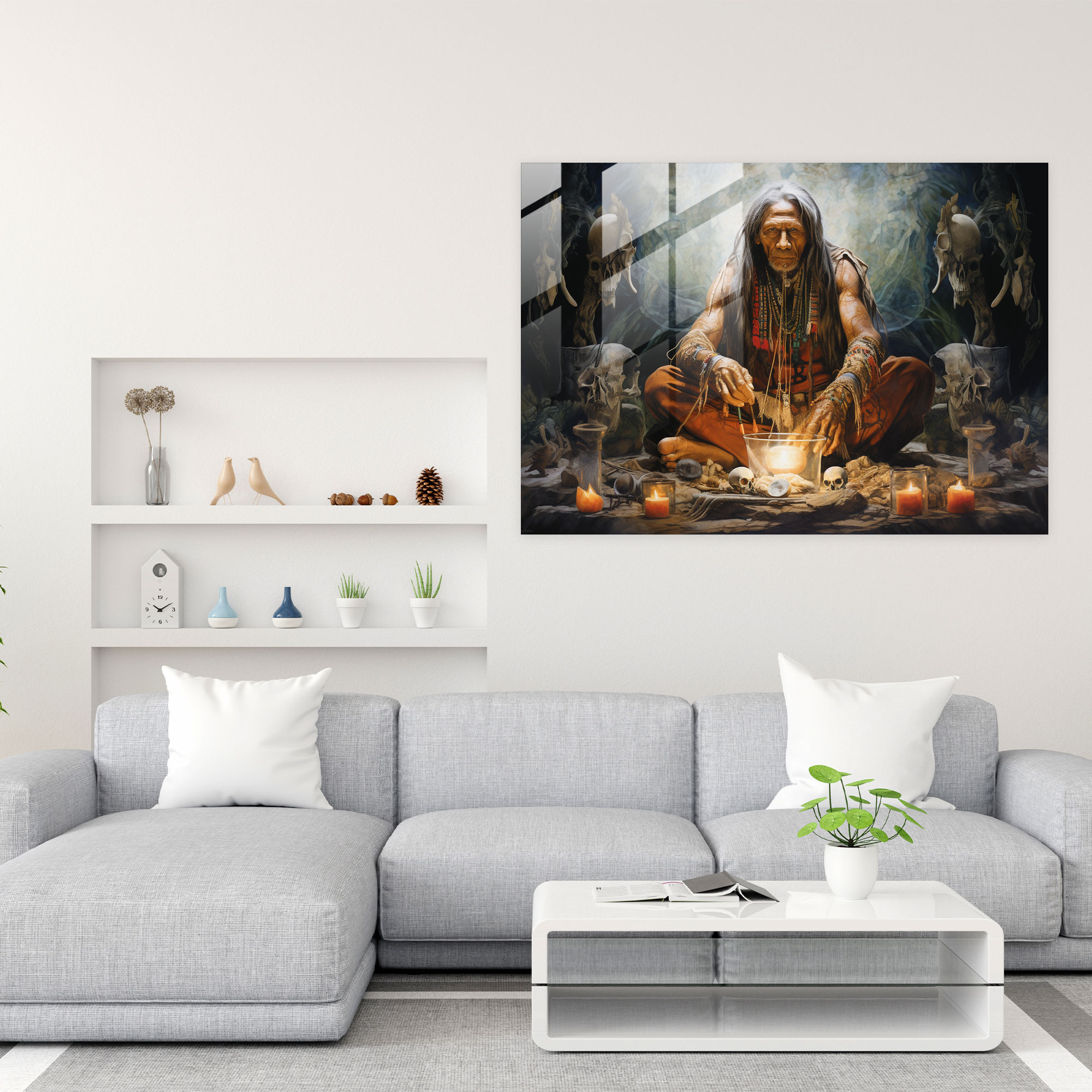 Enchanting Mesolithic Shaman Glass Print - Mesolithic, Modern Art, Wall Decoration, Mesolithic