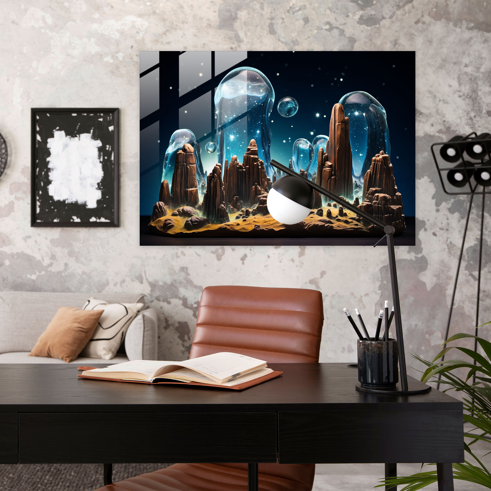 Celestial Mesolithic Night Glass Art - Mesolithic, Modern Art, Cosmic Wonders, Mysticism