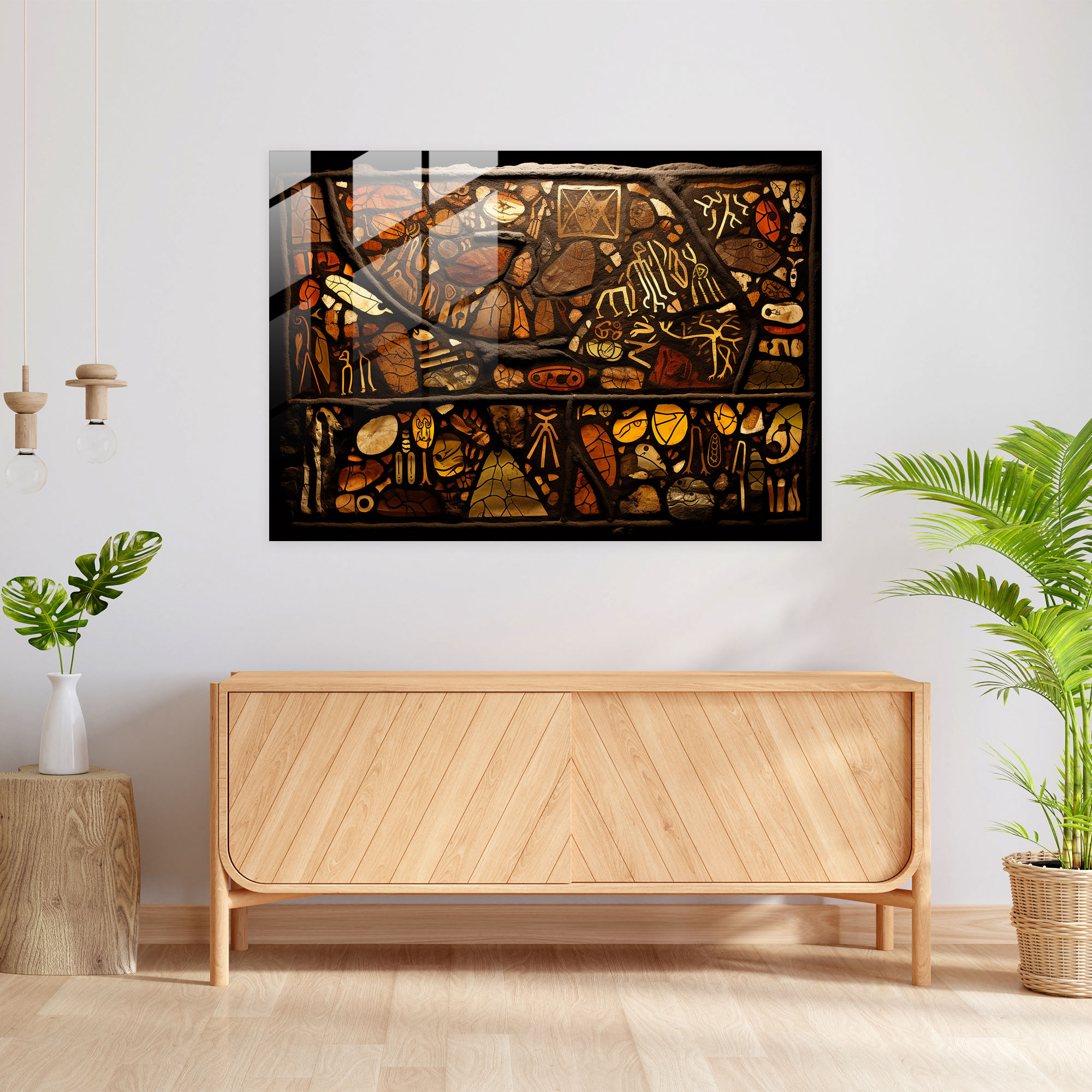 Mesolithic Glass Wall Art: Stained Glass Mosaic - Mesolithic, Stained Glass, Cave Paintings, Modern Art