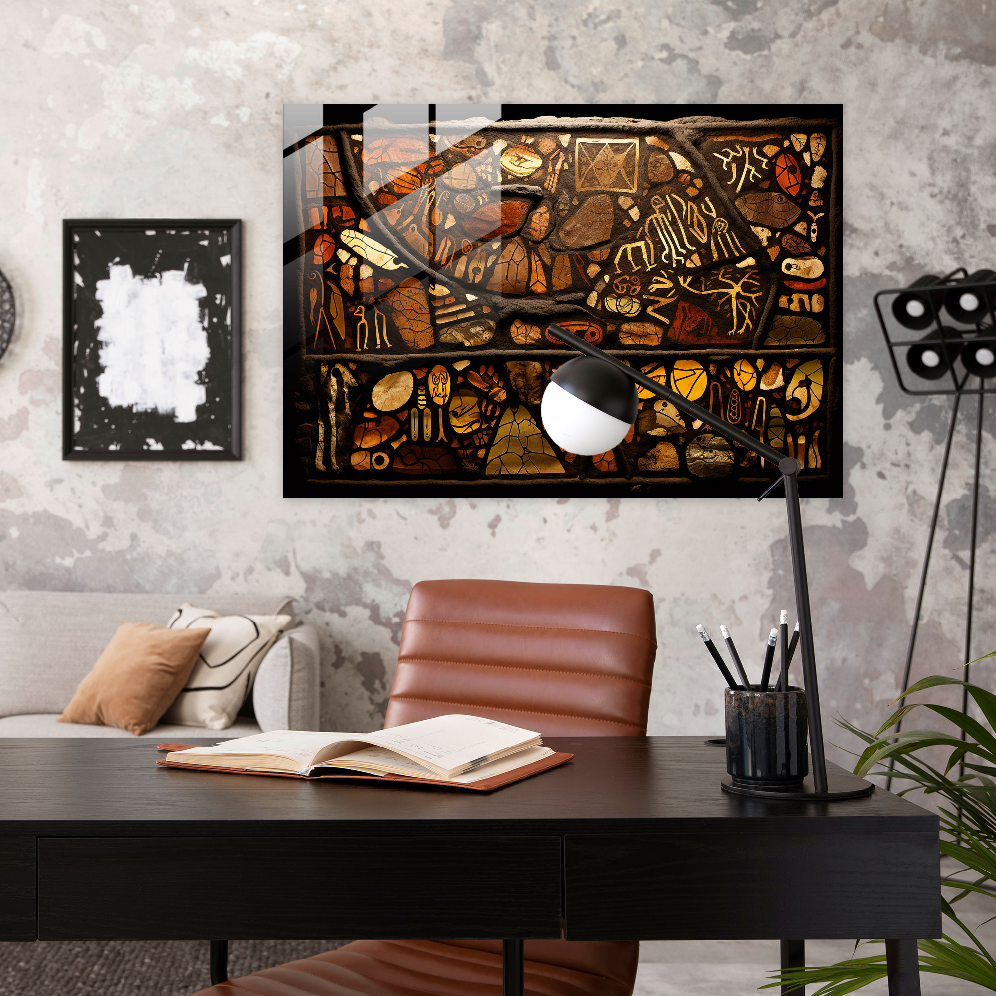 Mesolithic Glass Wall Art: Stained Glass Mosaic - Mesolithic, Stained Glass, Cave Paintings, Modern Art