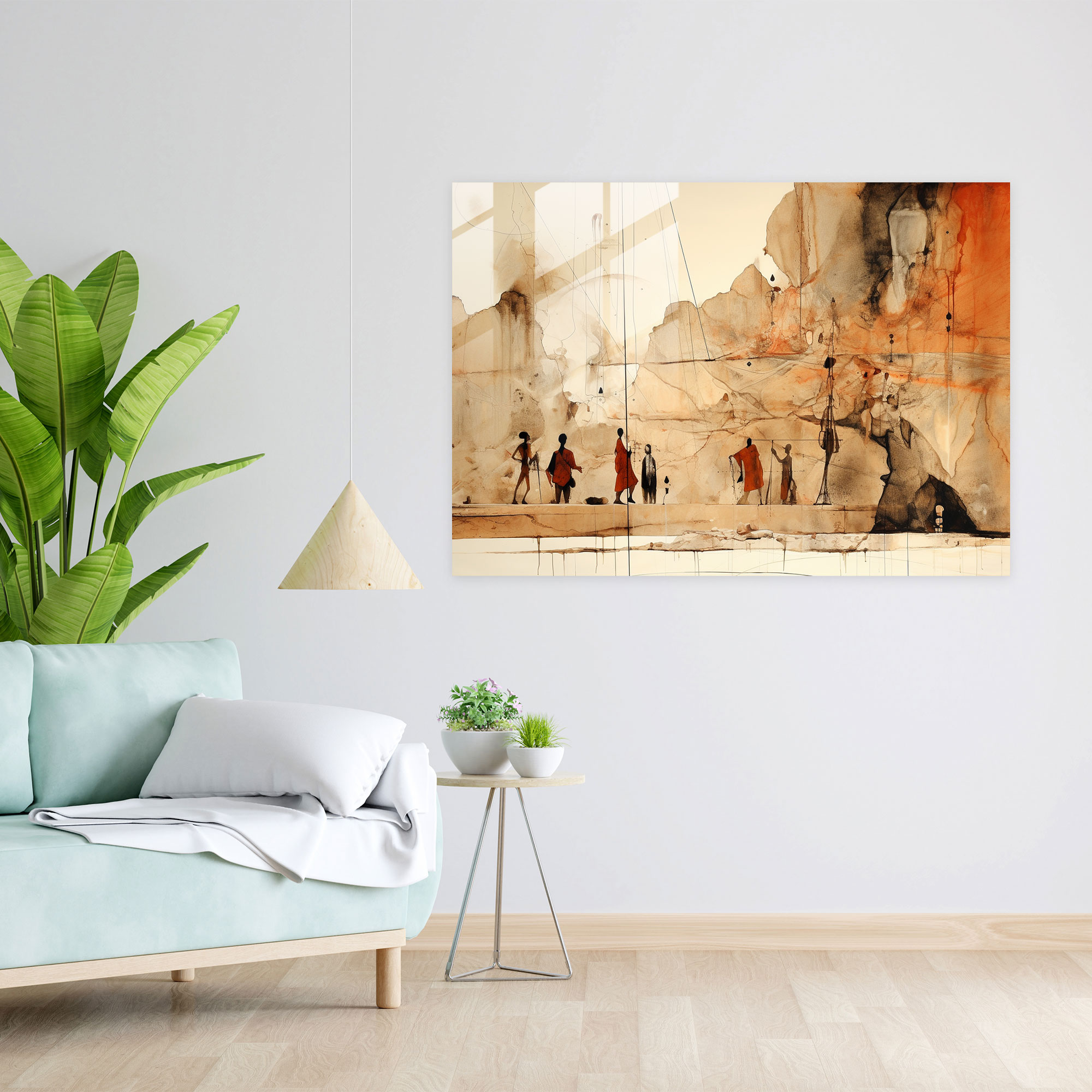 Mesolithic Glass Wall Art: Contemporary Collage - Mesolithic, Cave Drawings, Juxtaposed, Mesolithic