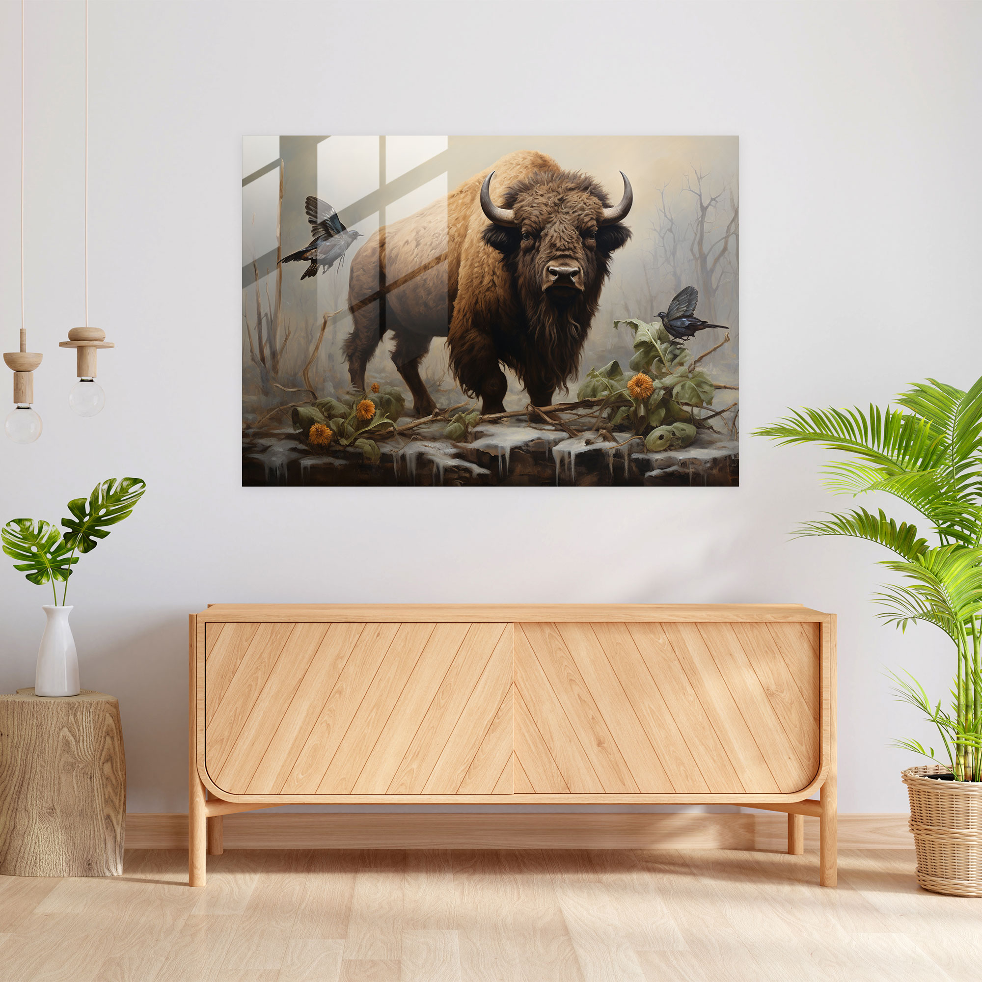 Mesolithic Glass Print: Realistic Oil Painting - Mesolithic, Earthy Tones, Glass Art, Mesolithic