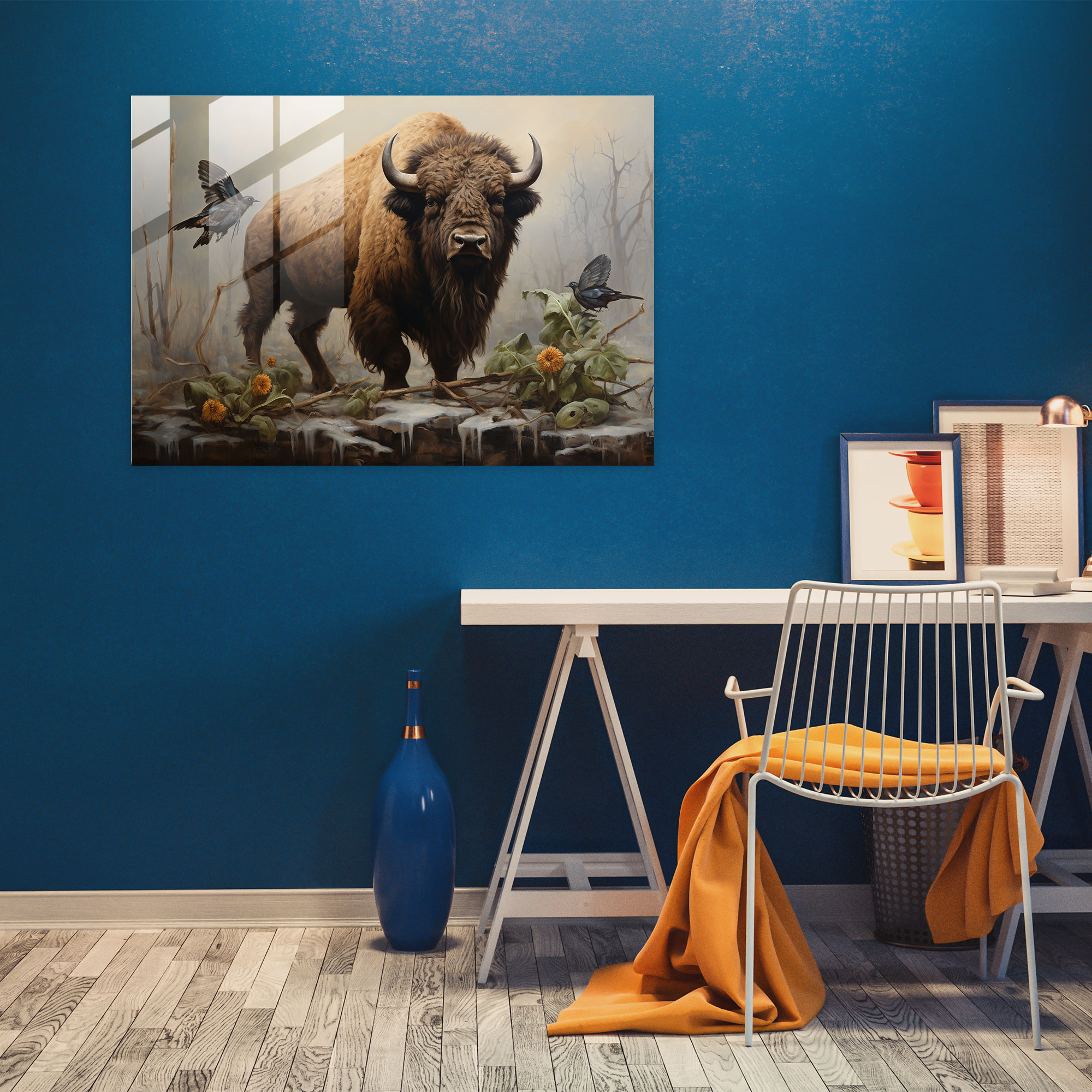 Mesolithic Glass Print: Realistic Oil Painting - Mesolithic, Earthy Tones, Glass Art, Mesolithic