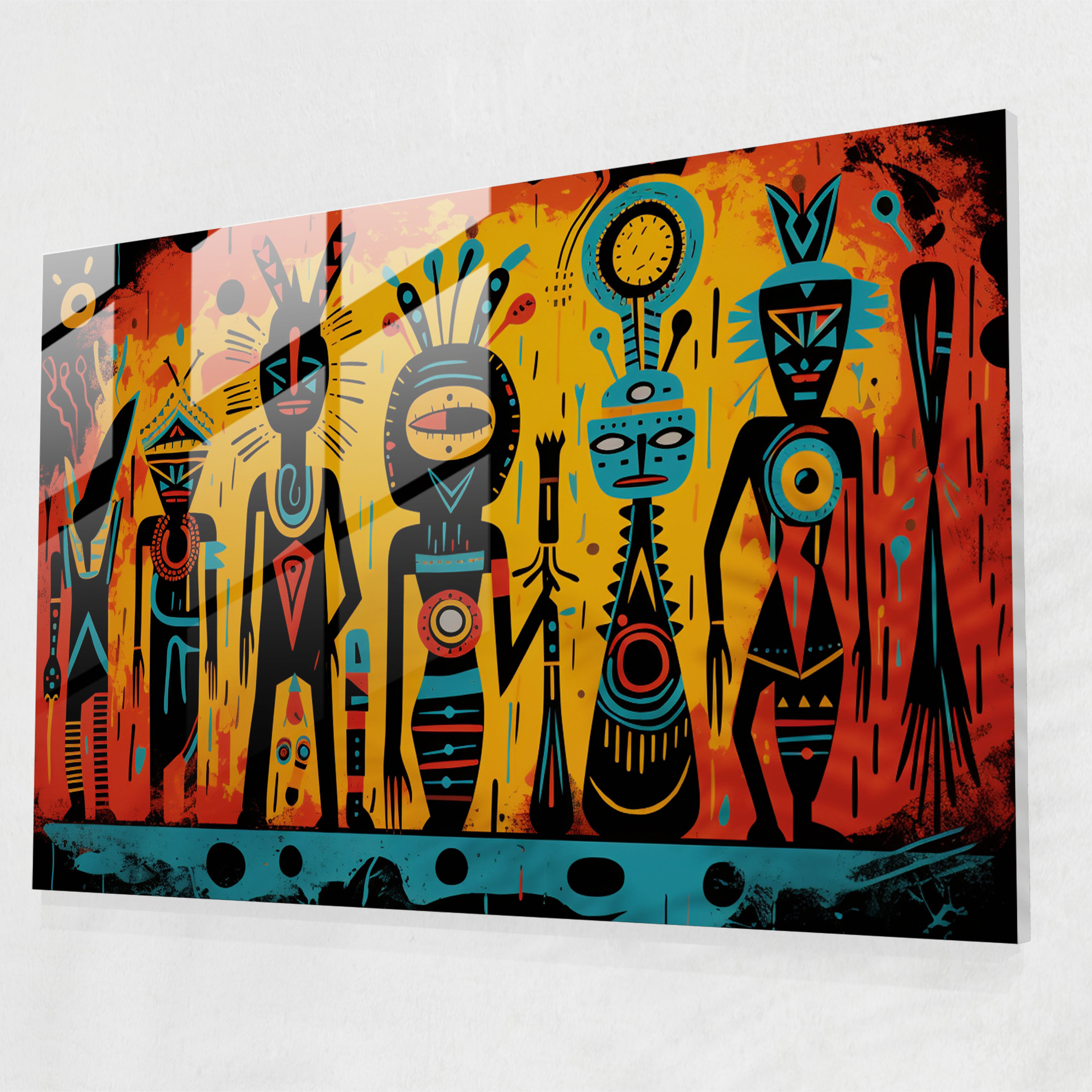 Mesolithic Glass Wall Art: Pop Art Illustration - Mesolithic, Vibrant, Figures, Glass Art