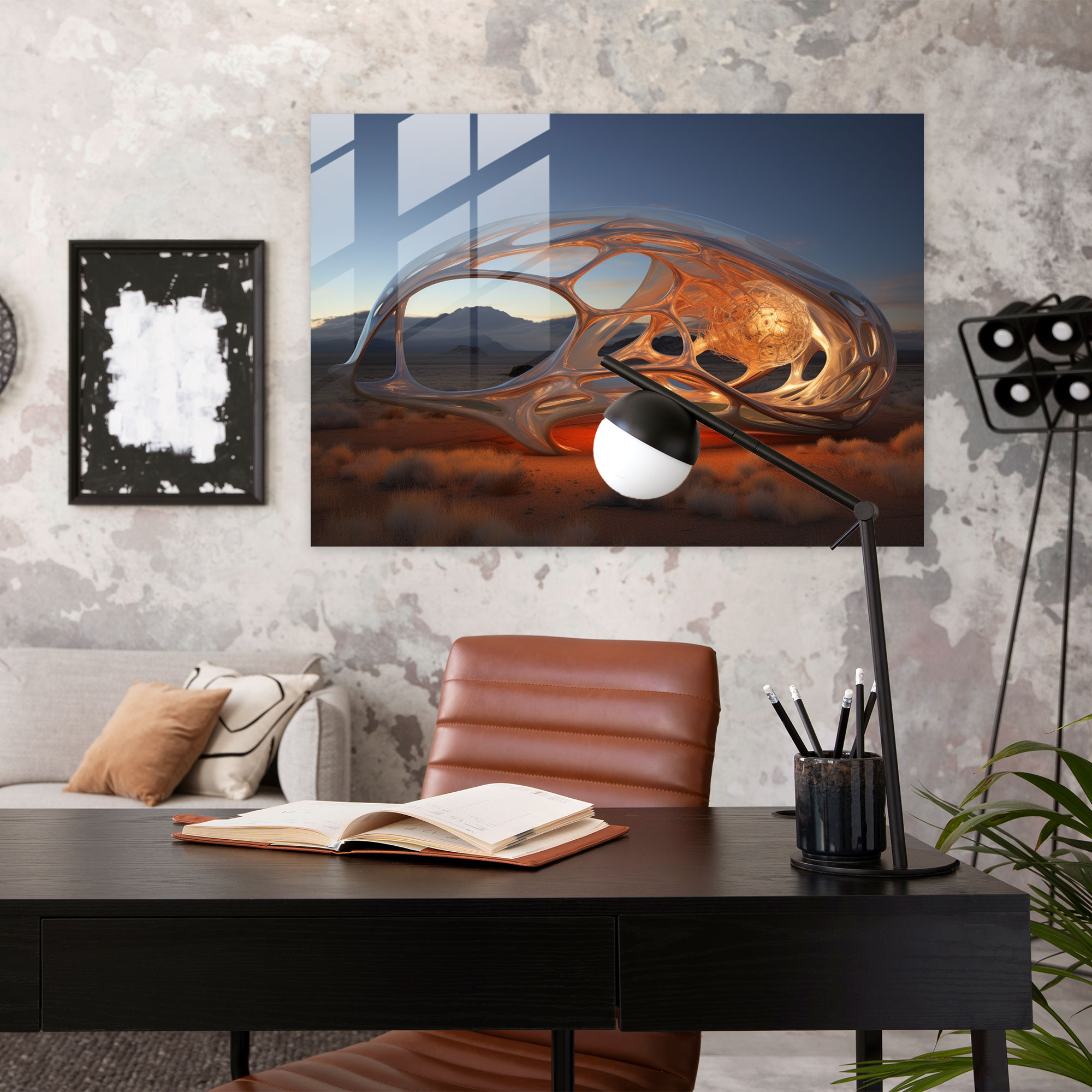 Mesolithic Glass Print: Futuristic Digital Sculpture - Mesolithic, Glass Wall Art, Glass Print, Glass Art