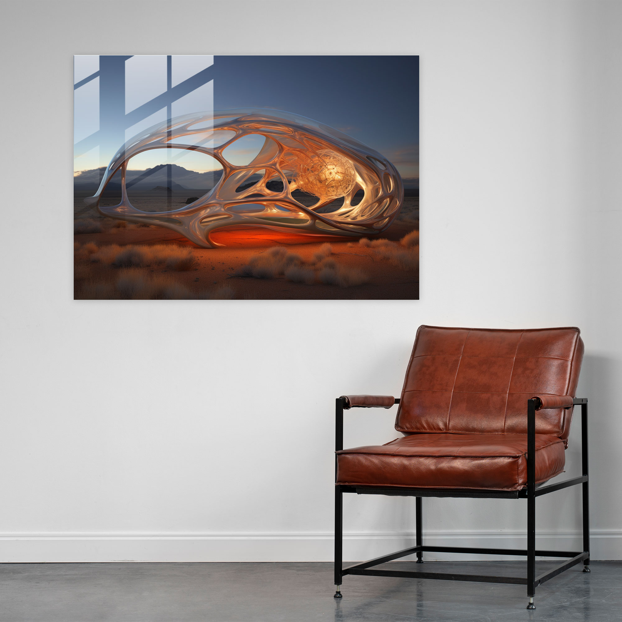 Mesolithic Glass Print: Futuristic Digital Sculpture - Mesolithic, Glass Wall Art, Glass Print, Glass Art