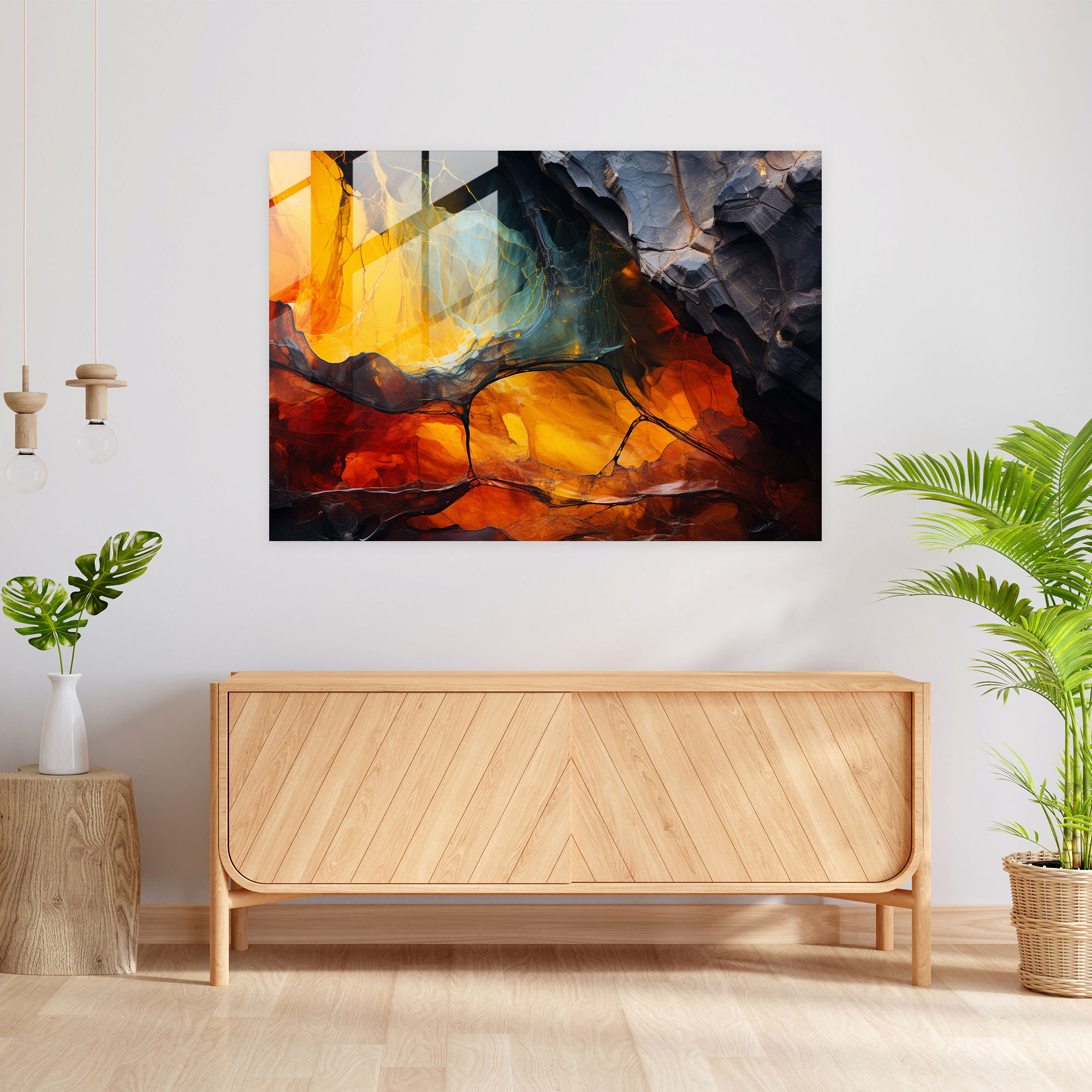 Paleolithic Cave Glass Print - Mesolithic, Home Decoration, Cave Paintings, Vibrant Colors