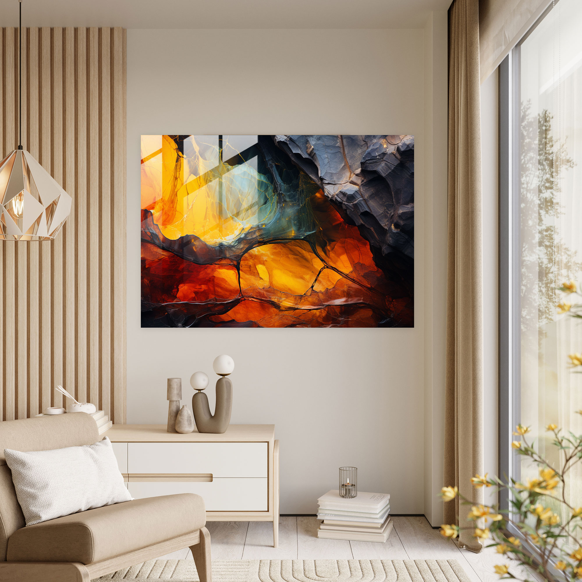 Paleolithic Cave Glass Print - Mesolithic, Home Decoration, Cave Paintings, Vibrant Colors