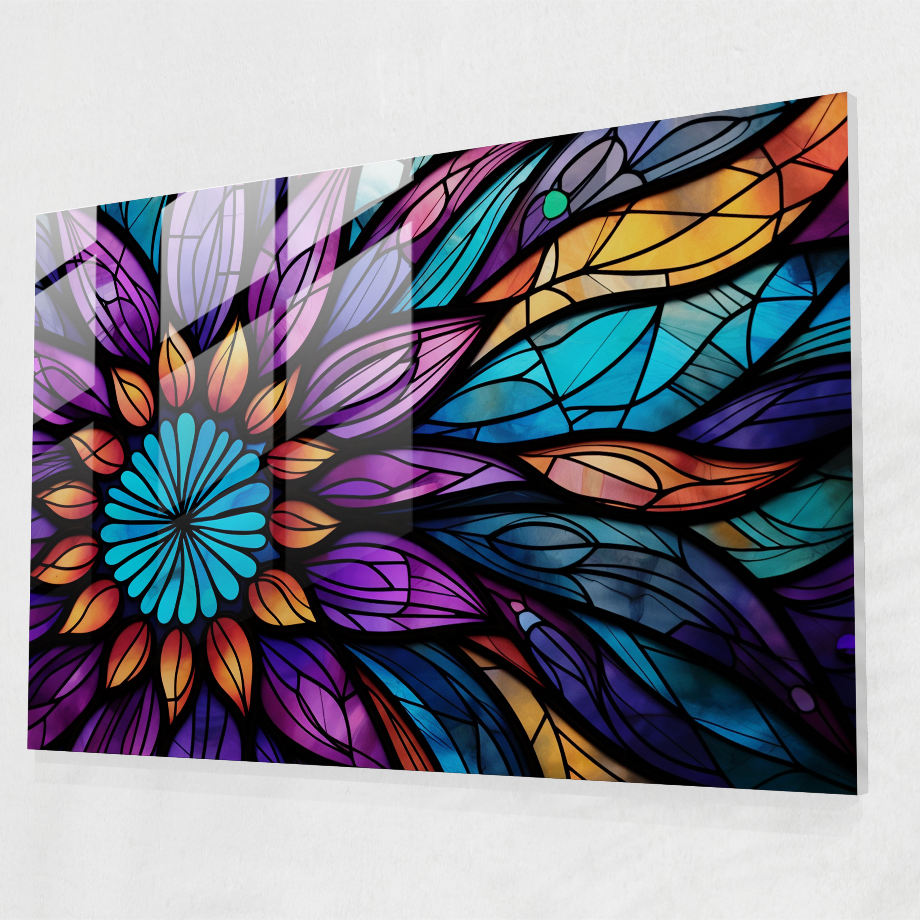 Tribal Mosaic Stained Glass Print - Mesolithic, Ancient Tribal Motifs, Paleolithic, Wall Decoration